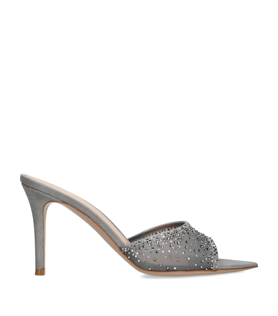 Embellished Silk-Suede Rania Mules 85