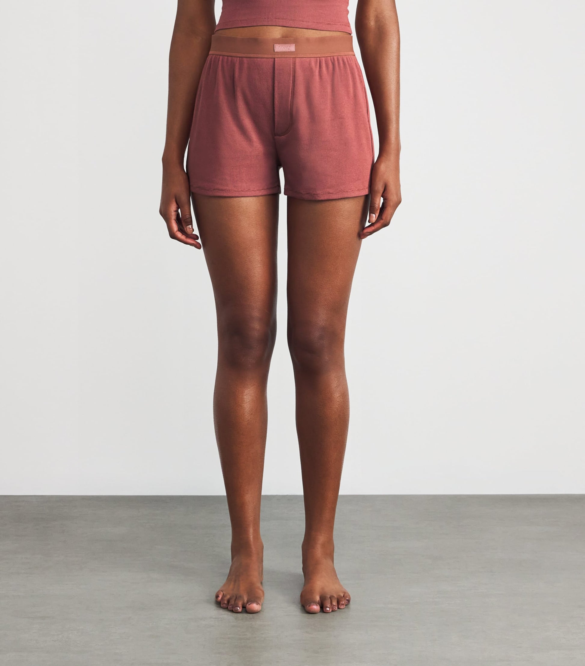 Skims Brown Cotton-Blend Ribbed Boxer Shorts