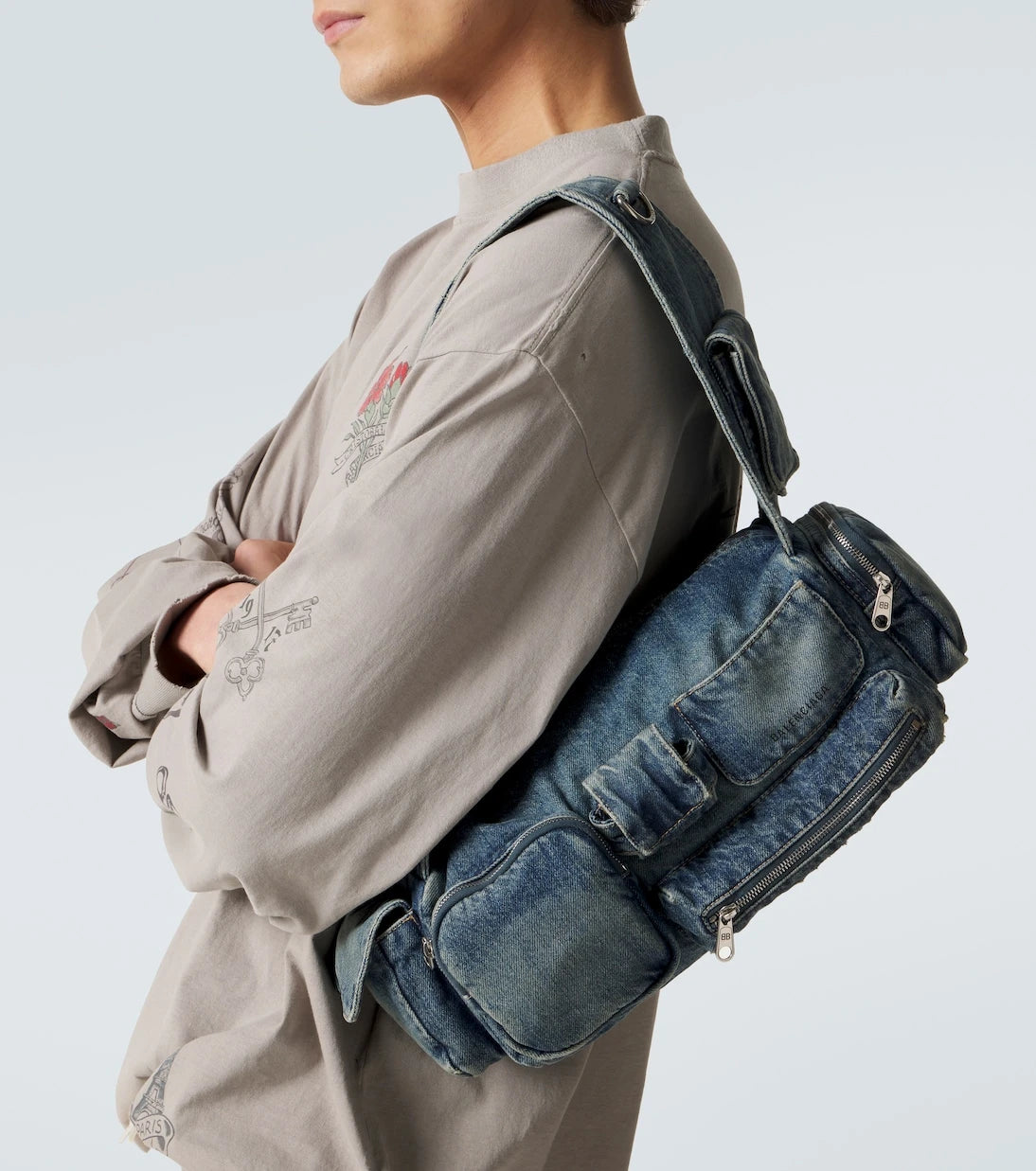 Balenciaga - Superbusy Sling Small denim shoulder bag