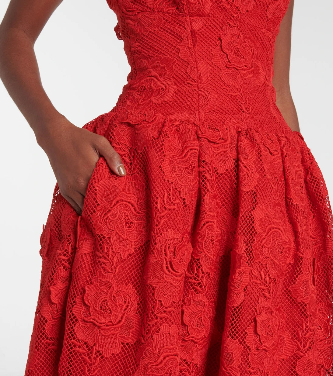 Self-Portrait - Strapless lace midi dress