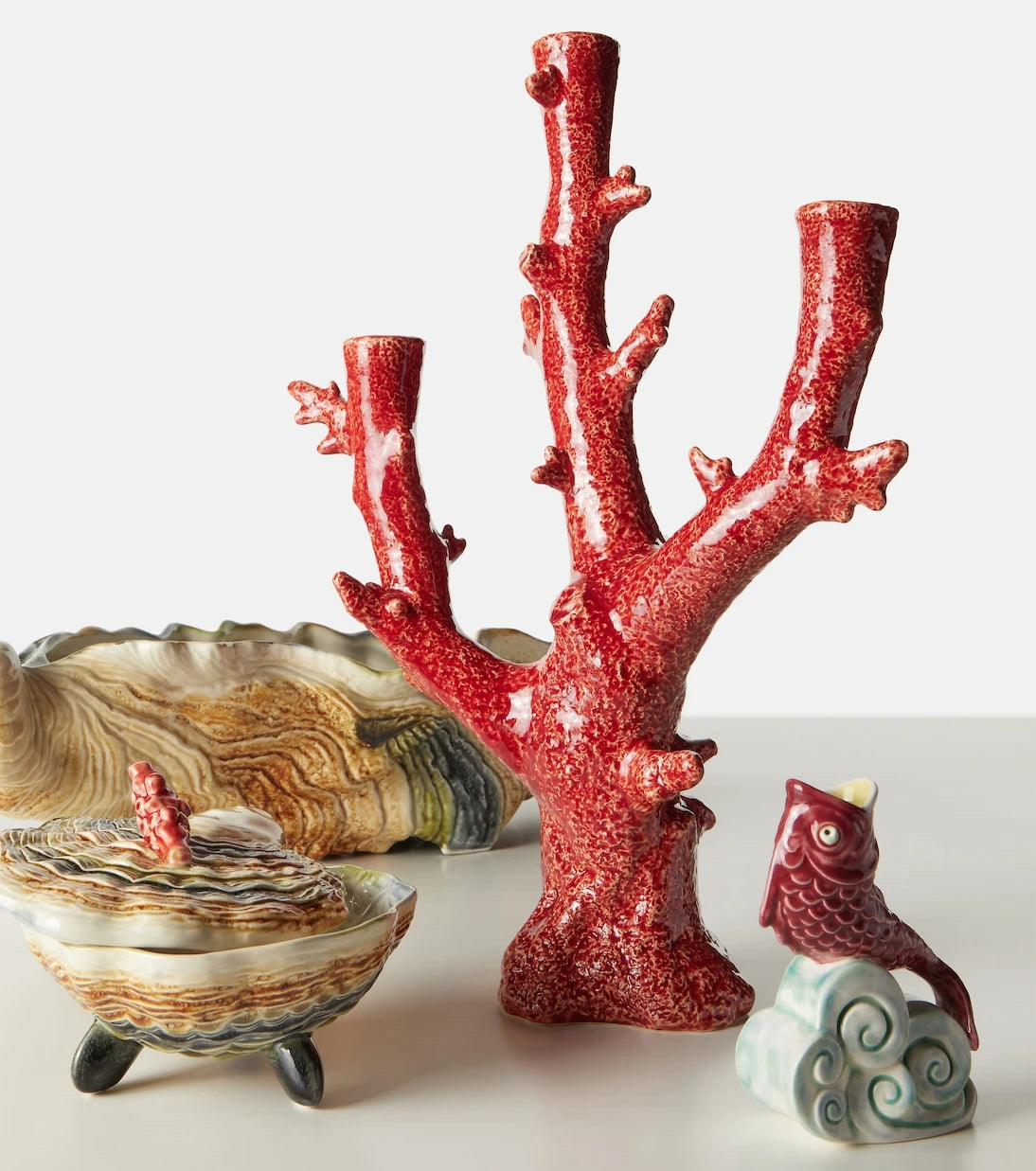 Bordallo Pinheiro - Coral earthenware candle holder