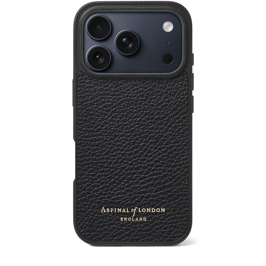 Aspinal Of London Black Grained Leather iPhone 17 Pro Case