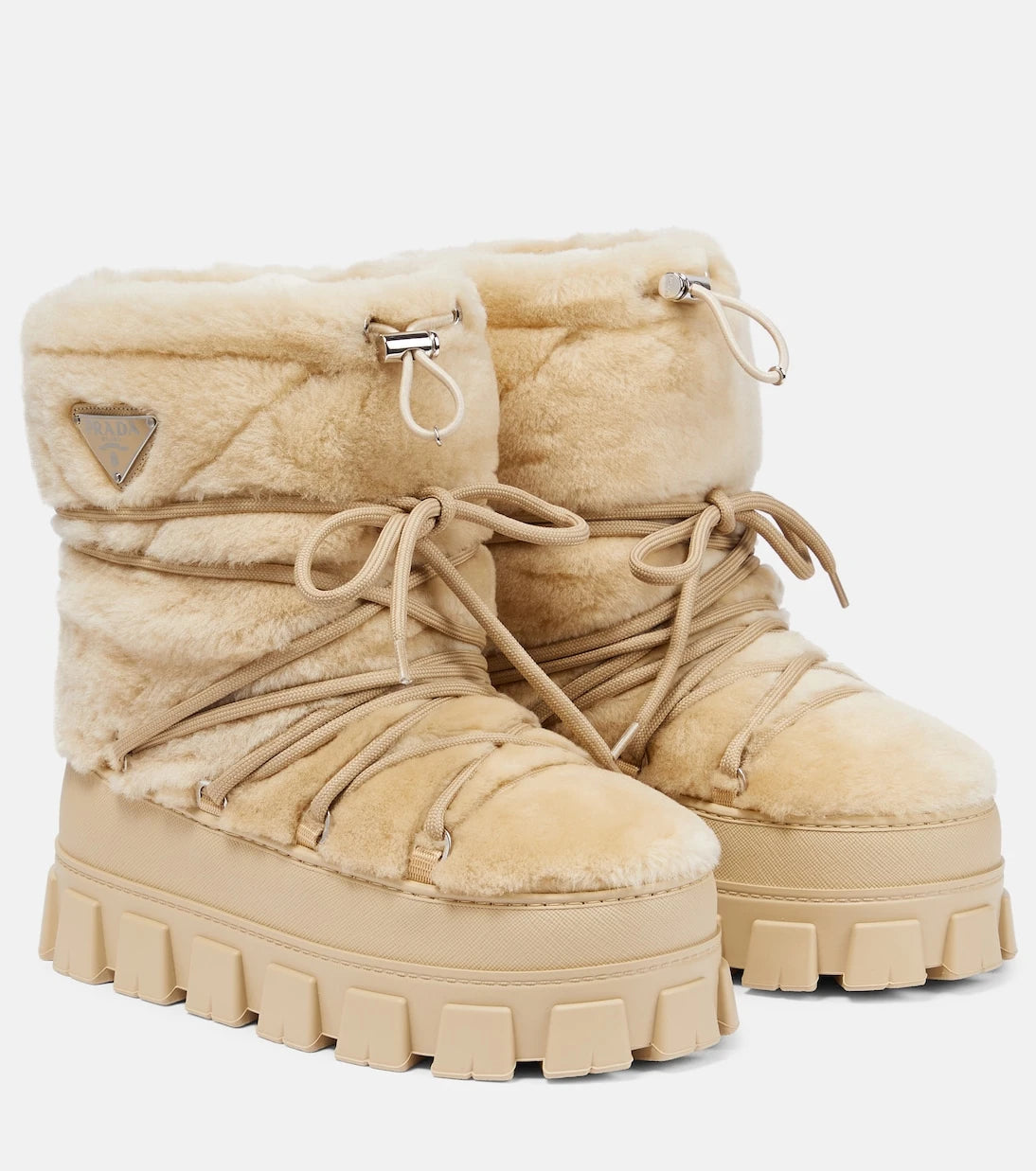 Prada - Shearling and leather snow boots