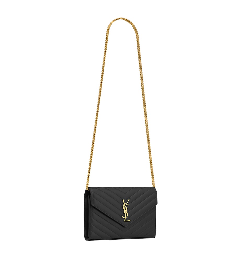 Saint Laurent Black Monogram Matelassé Envelope Wallet Bag