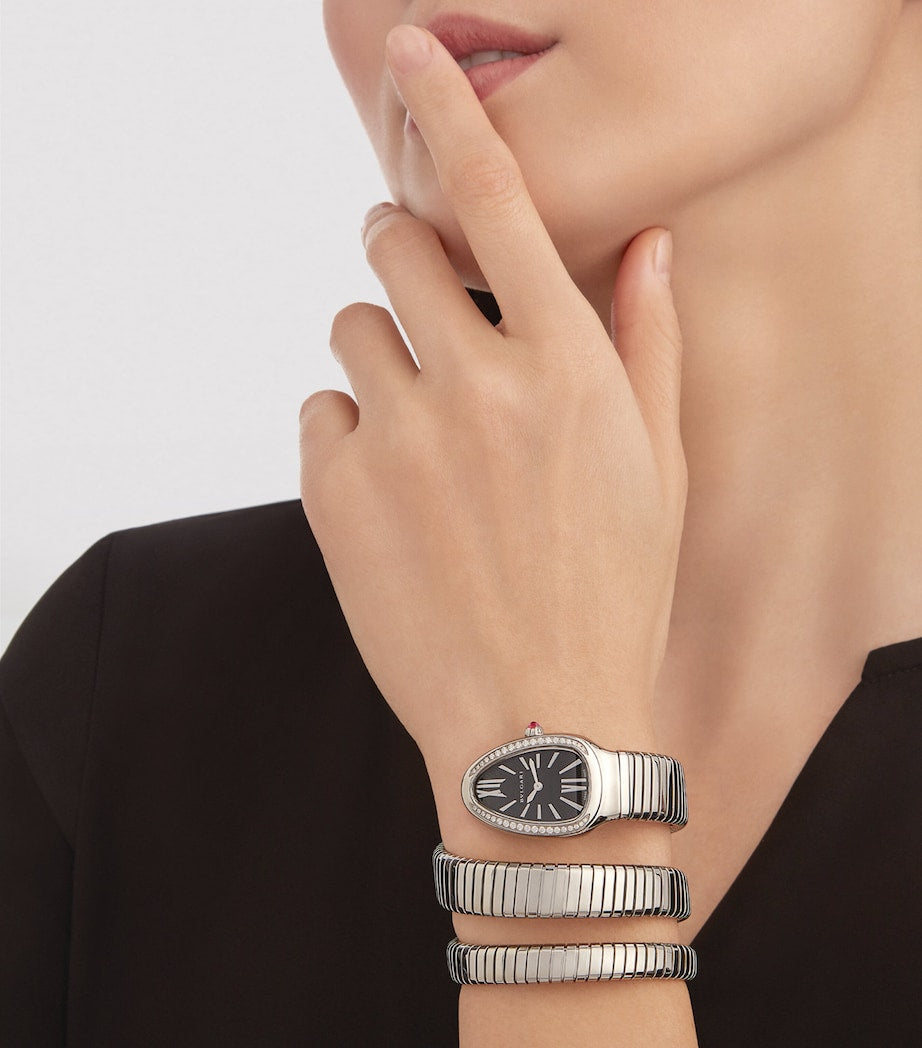 Stainless Steel and Diamond Serpenti Tubogas Watch 35mm