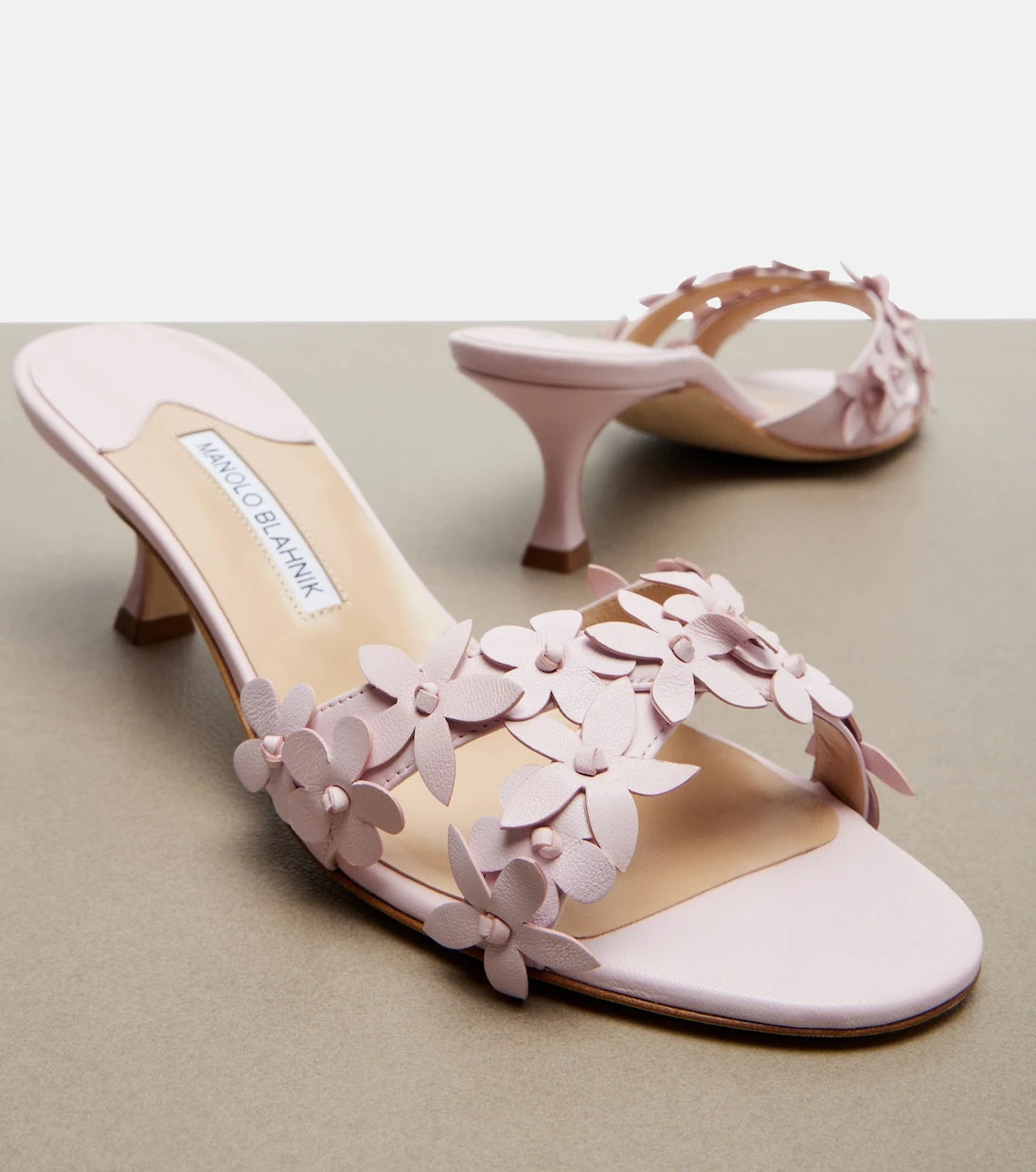 Manolo Blahnik - Anista floral-appliqué leather mules