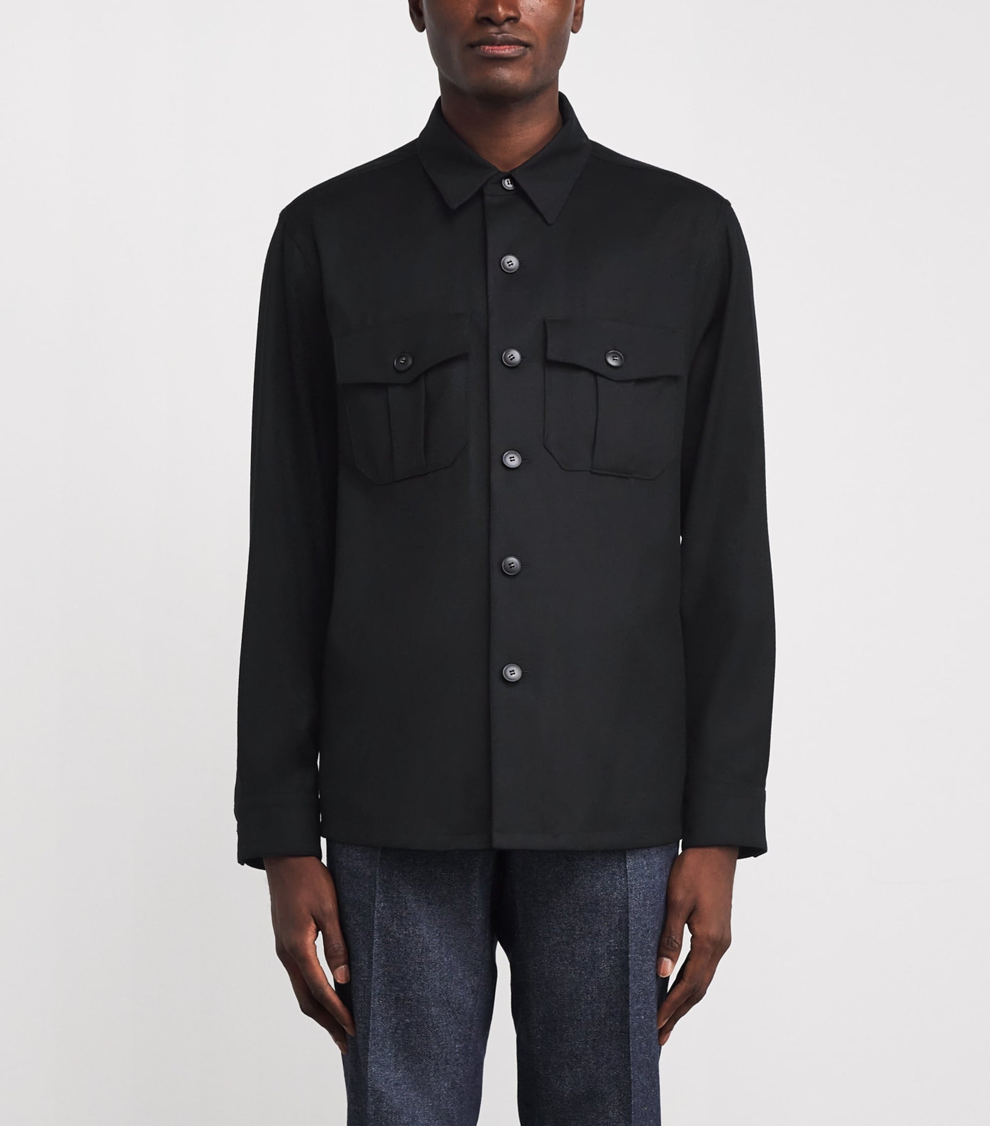 Canali Black Wool Overshirt
