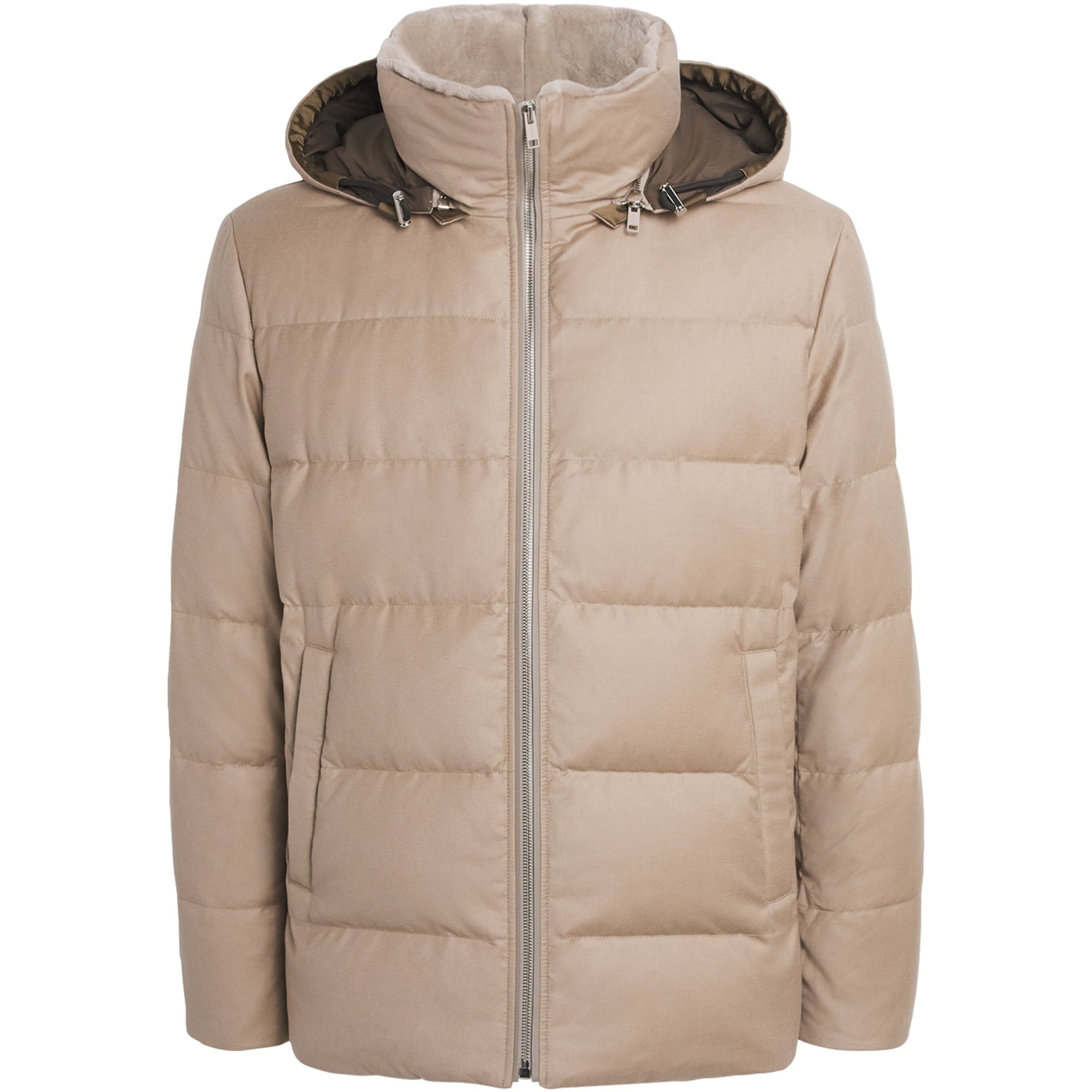 Yves Salomon Brown Wool-Silk Green Storm System Mink-Trim Puffer Jacket