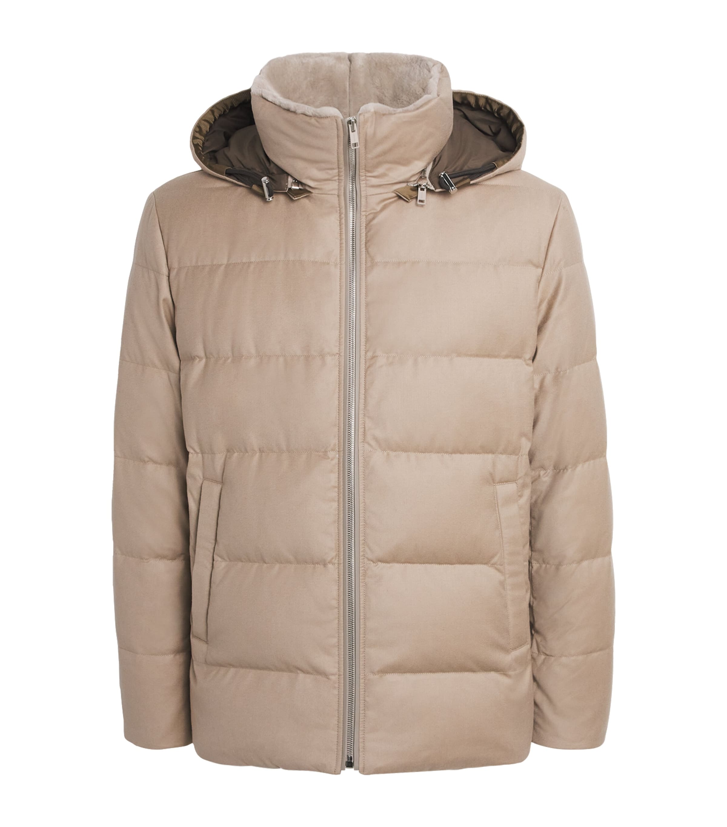 Yves Salomon Brown Wool-Silk Green Storm System Mink-Trim Puffer Jacket