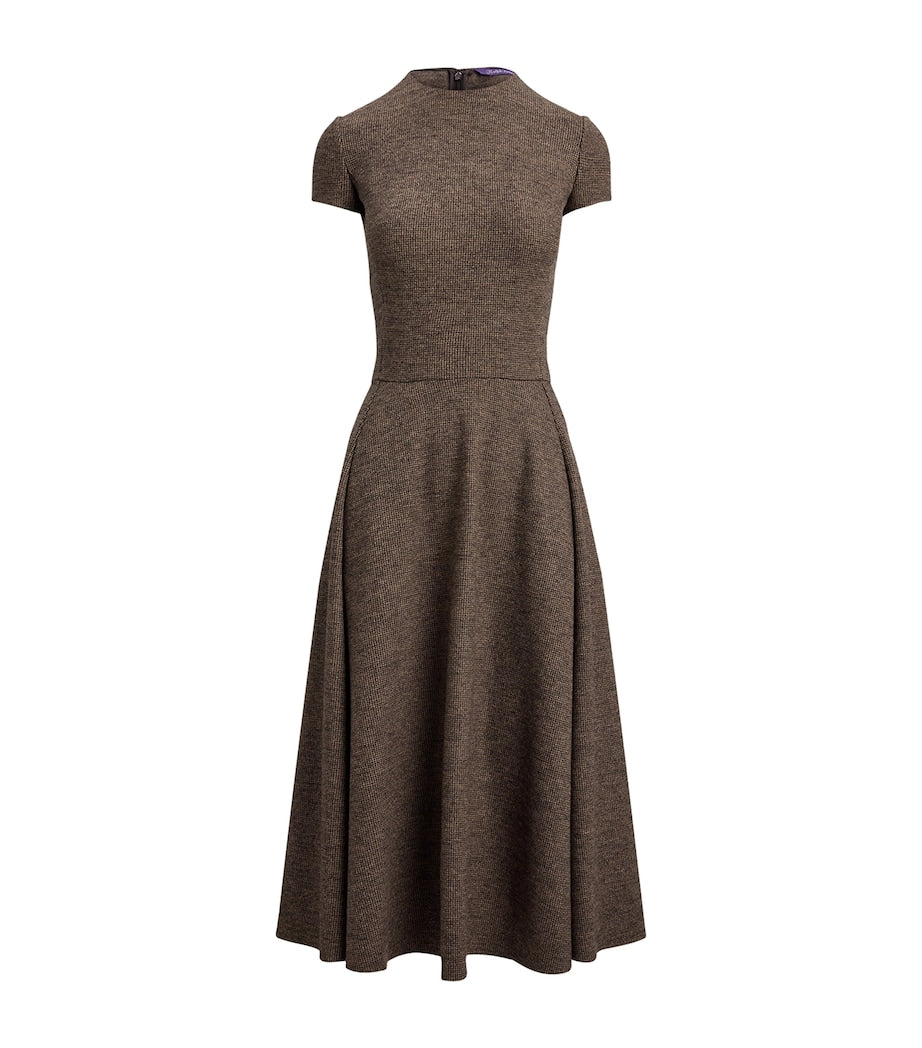 Ralph Lauren Collection Brown Wool Tick-Weave Margaret Midi Dress