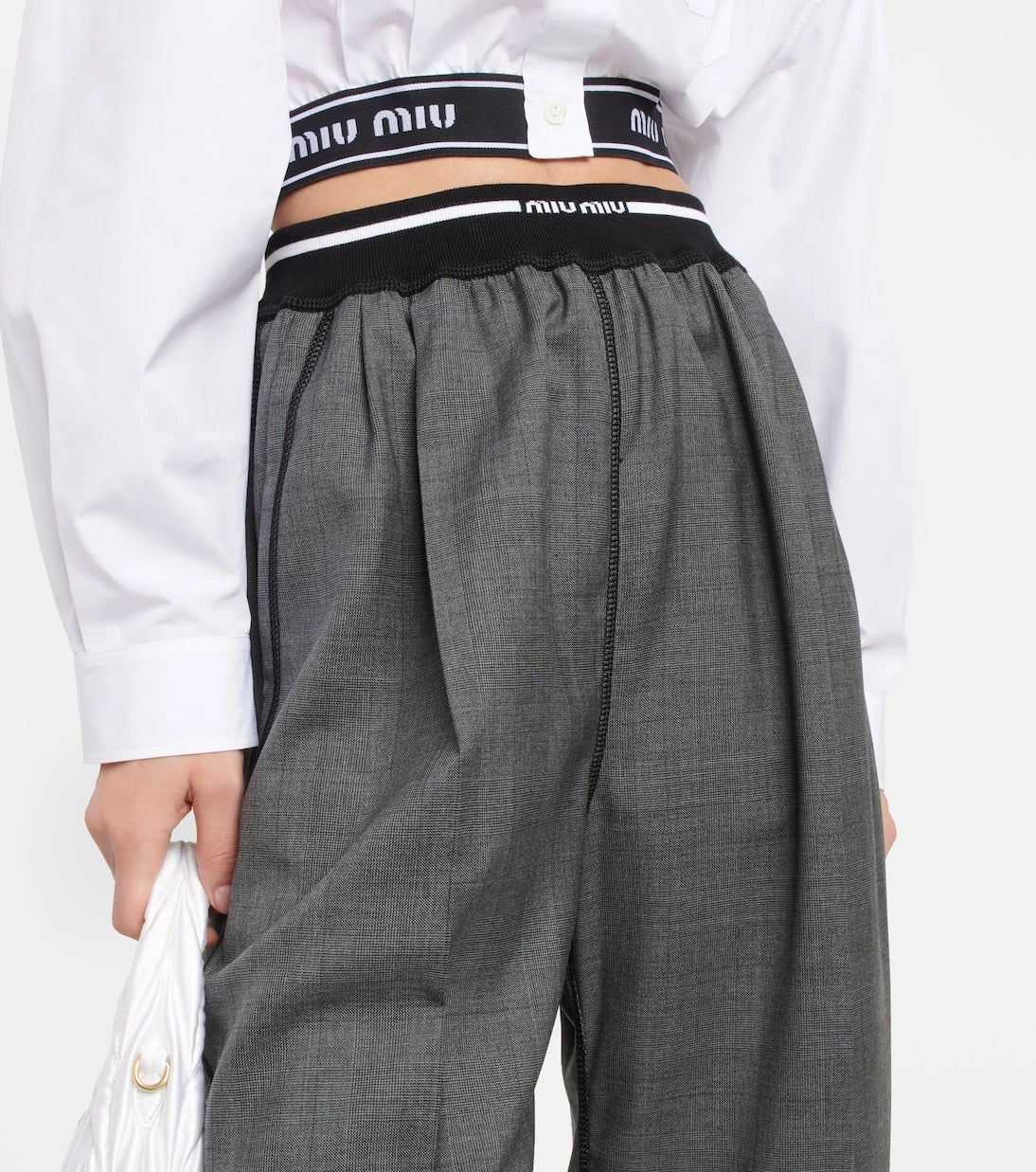 Miu Miu - Logo wide-leg checked pants