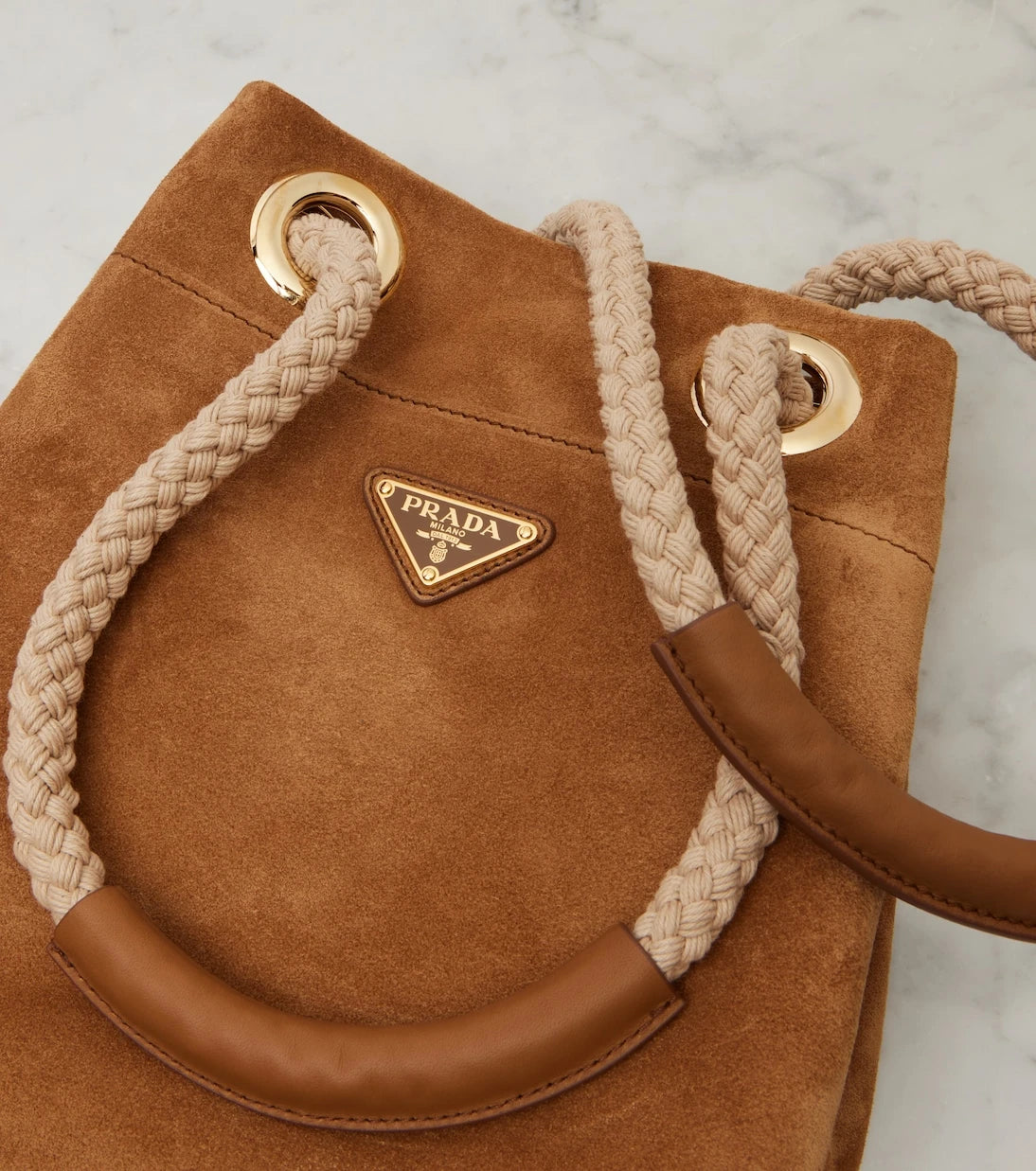 Prada - Prada Mariner Small suede bucket bag