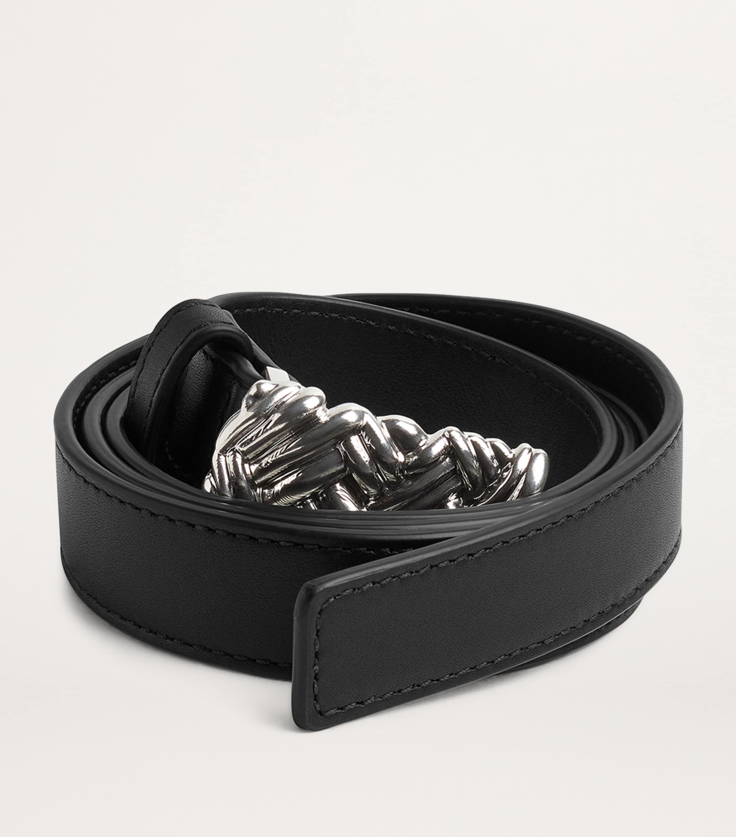 Bottega Veneta Grey Leather Intreccio-Buckle Belt