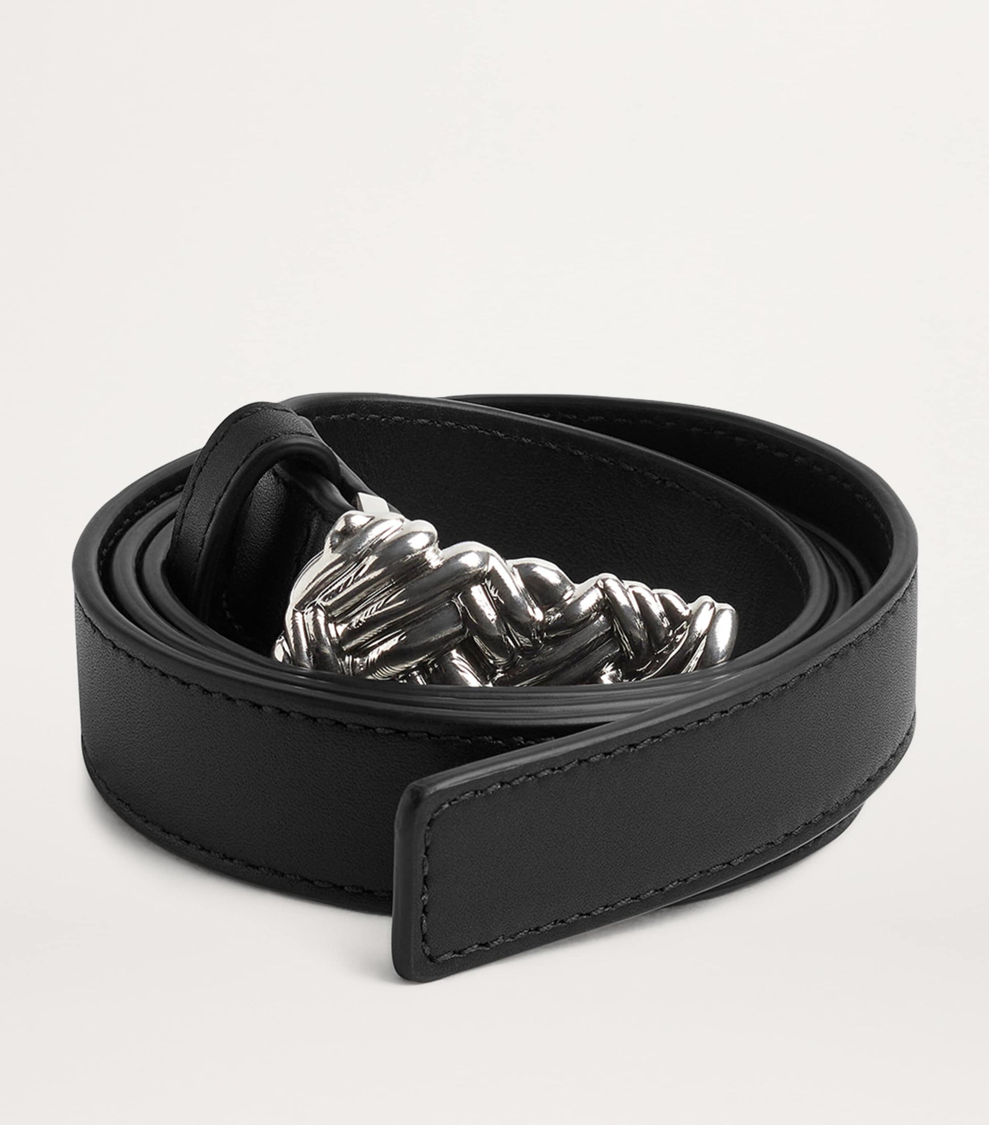 Bottega Veneta Grey Leather Intreccio-Buckle Belt