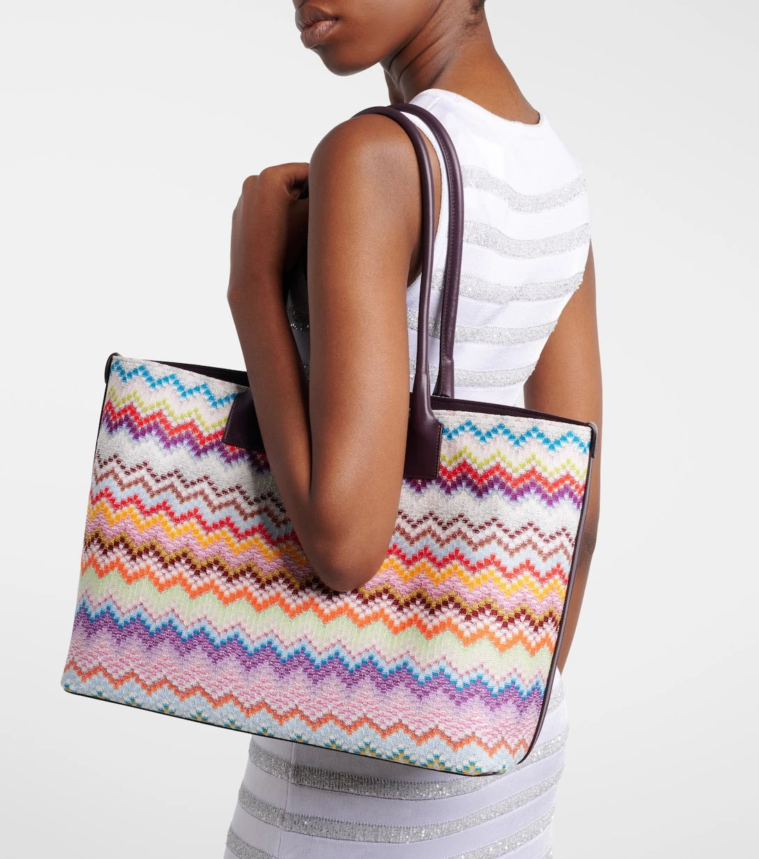 Missoni - Zigzag leather-trimmed lamé tote bag