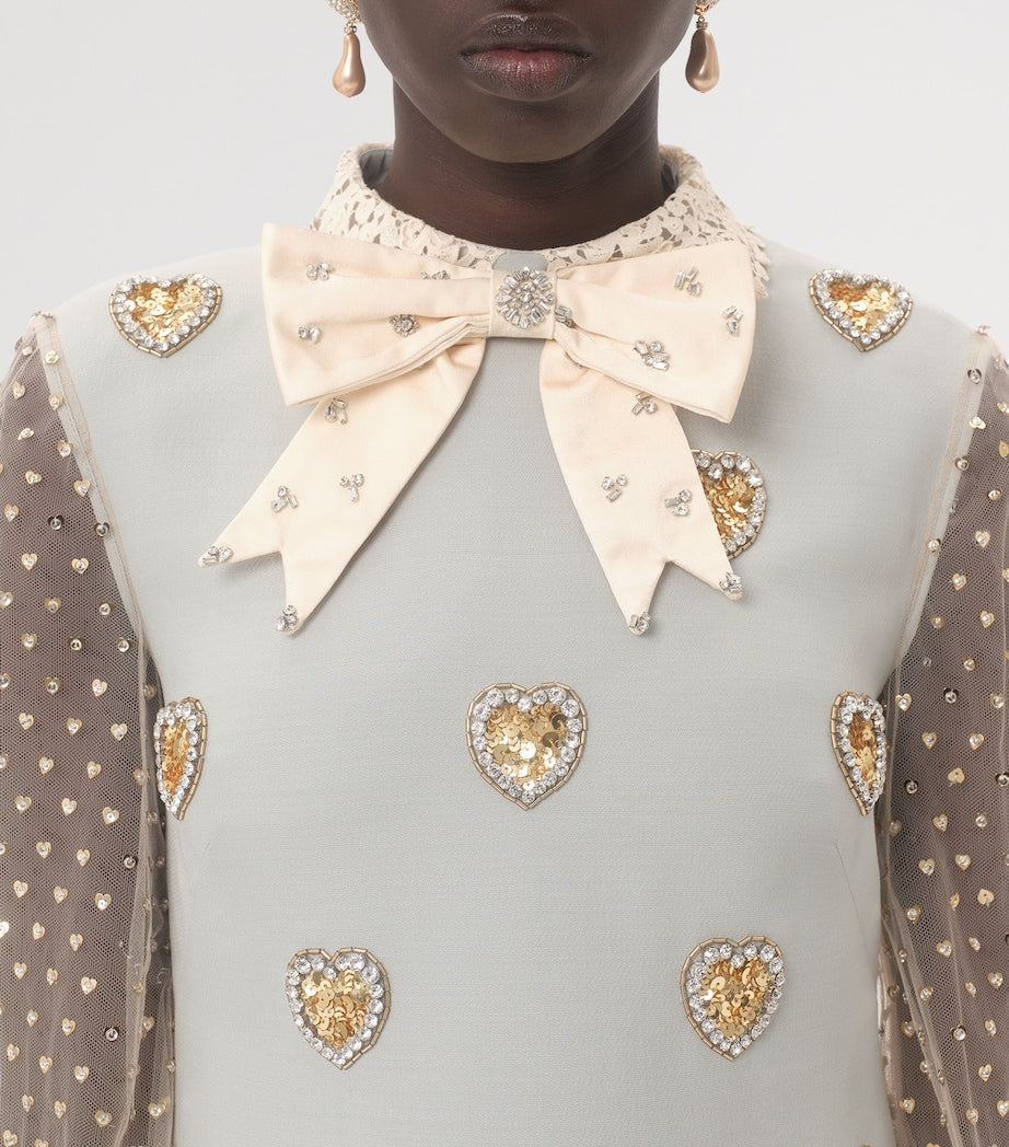 Valentino Blue Wool-Silk Embroidered Mini Dress