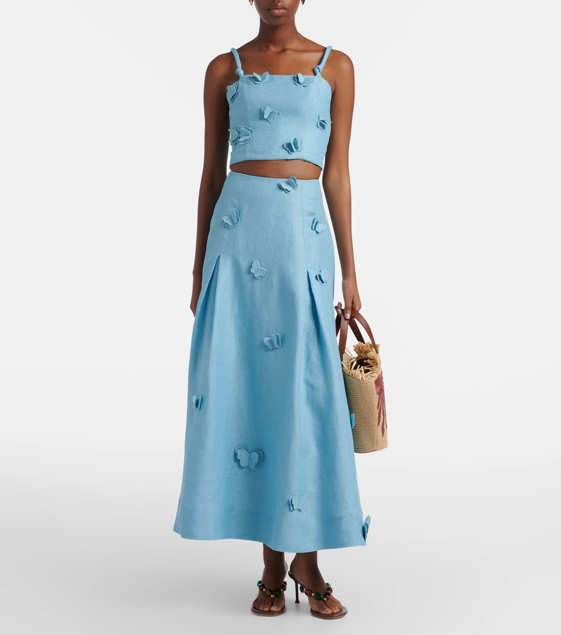 Farm Rio - Patch-appliqué linen crop top