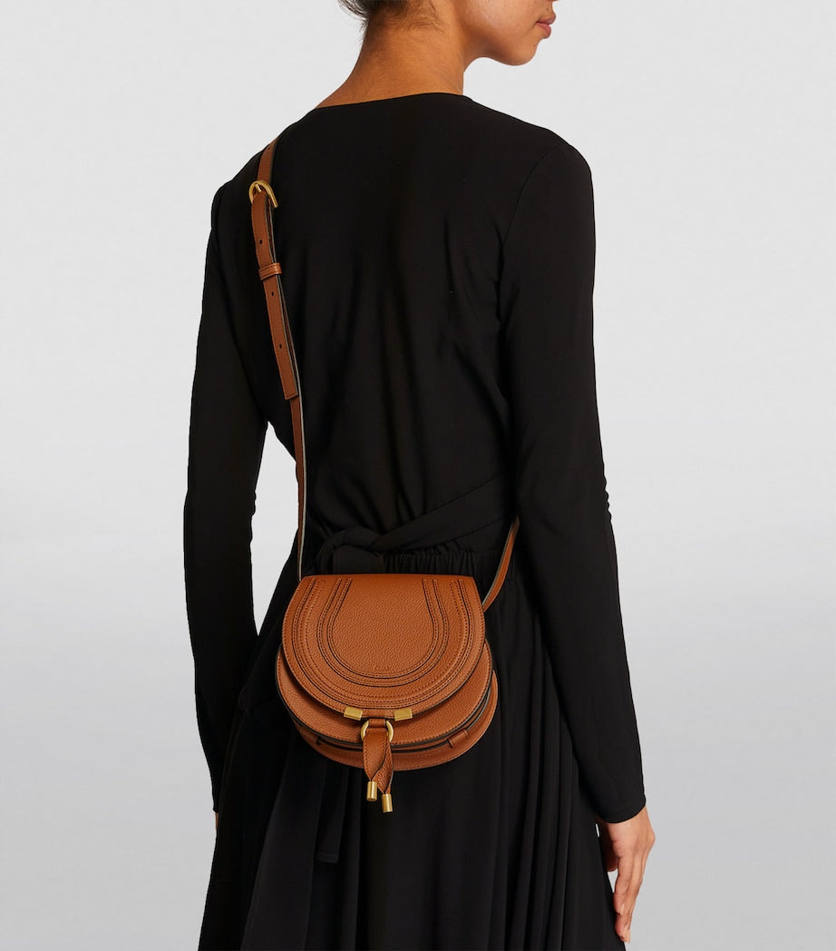 Brown Small Leather Marcie Saddle Bag