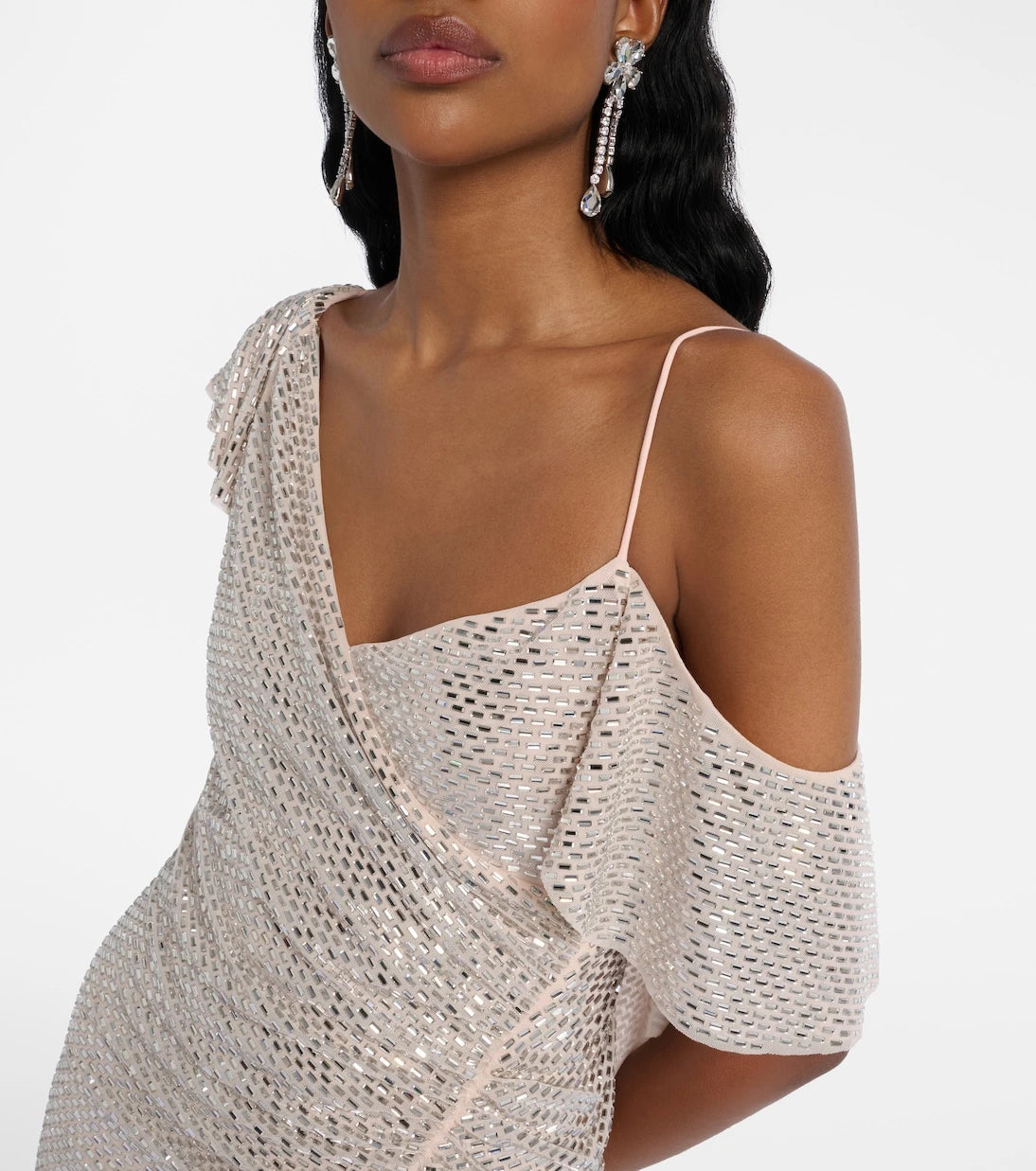 Self-Portrait - Draped rhinestone-embellished maxi dress