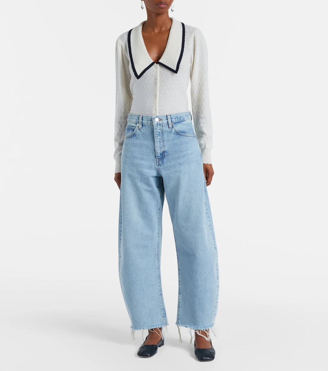 بنطلون جينز Frame - Bubble Crop بقصة أرجل واسعة وخصر عالٍ