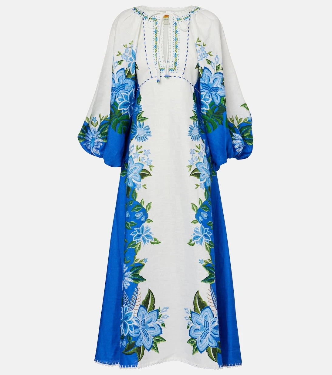 Farm Rio - Printed puff-sleeve linen maxi dress