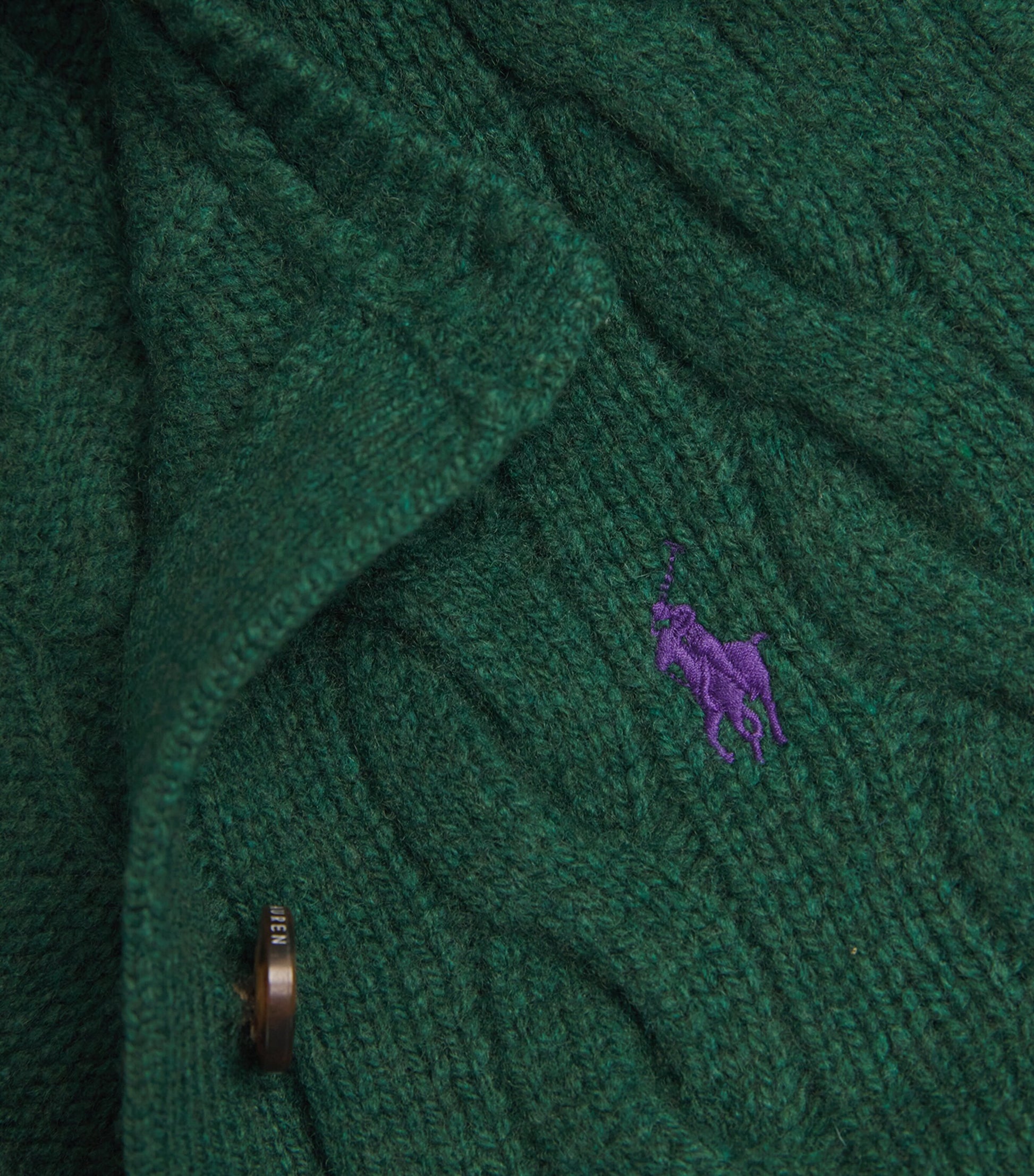 Polo Ralph Lauren Green Wool-Cashmere Cable-Knit Cardigan