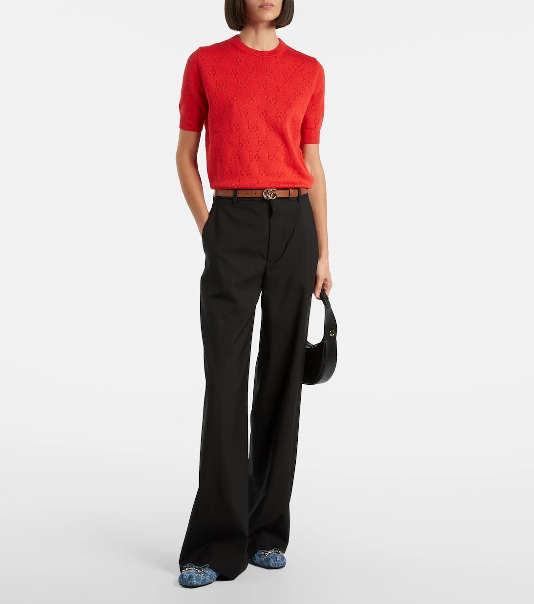 Gucci - Gucci Horsebit GG denim slingback pumps