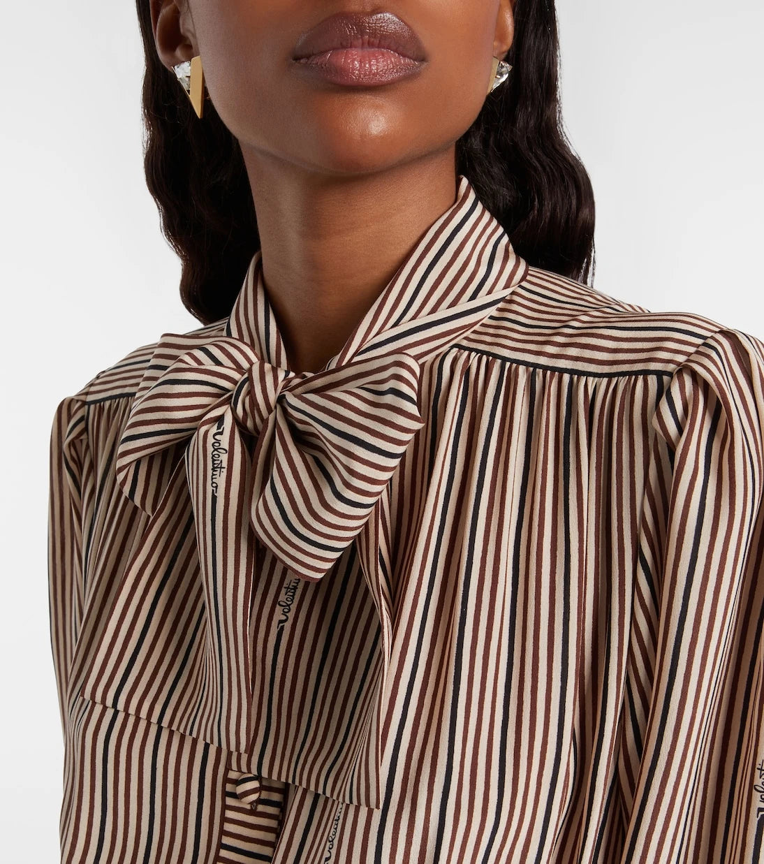 Valentino - Striped tie-neck silk midi dress