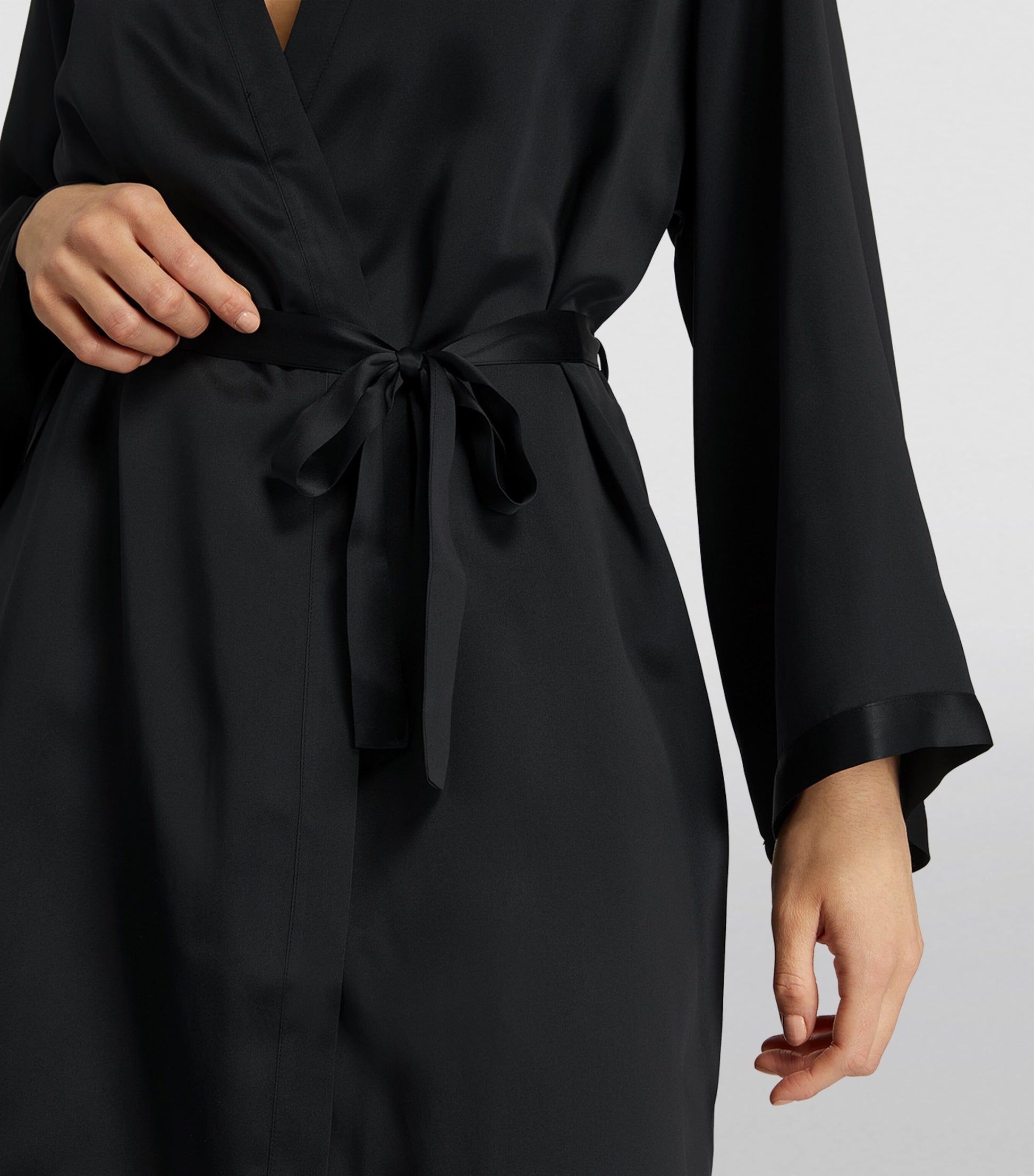 Black Silk Lace-Trim Robe