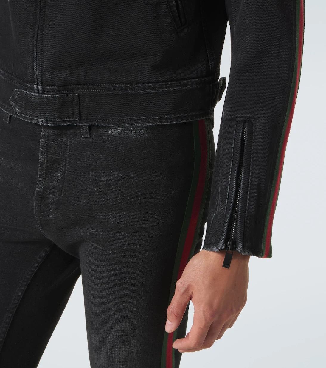 Gucci - Web Stripe denim biker jacket