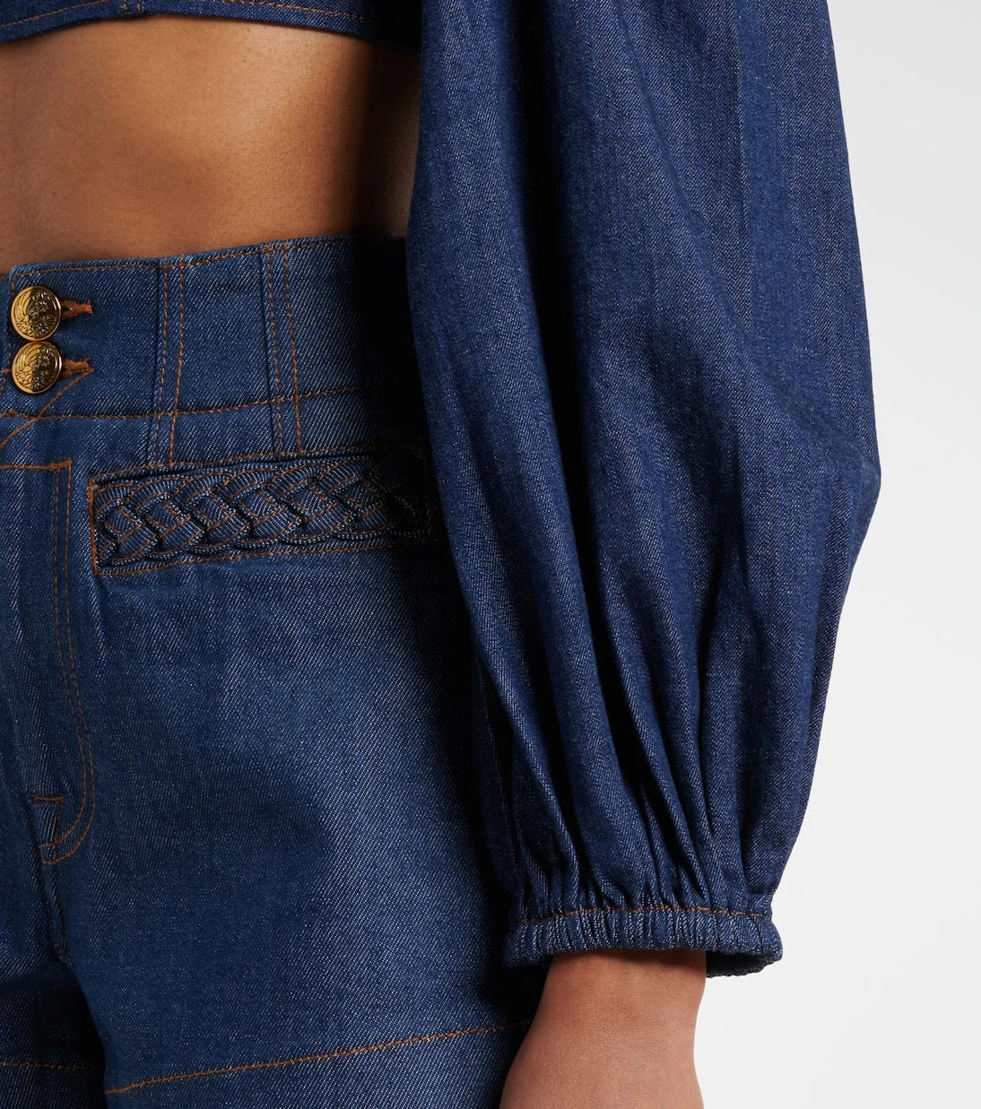 Zimmermann - Aster ruffled denim crop top