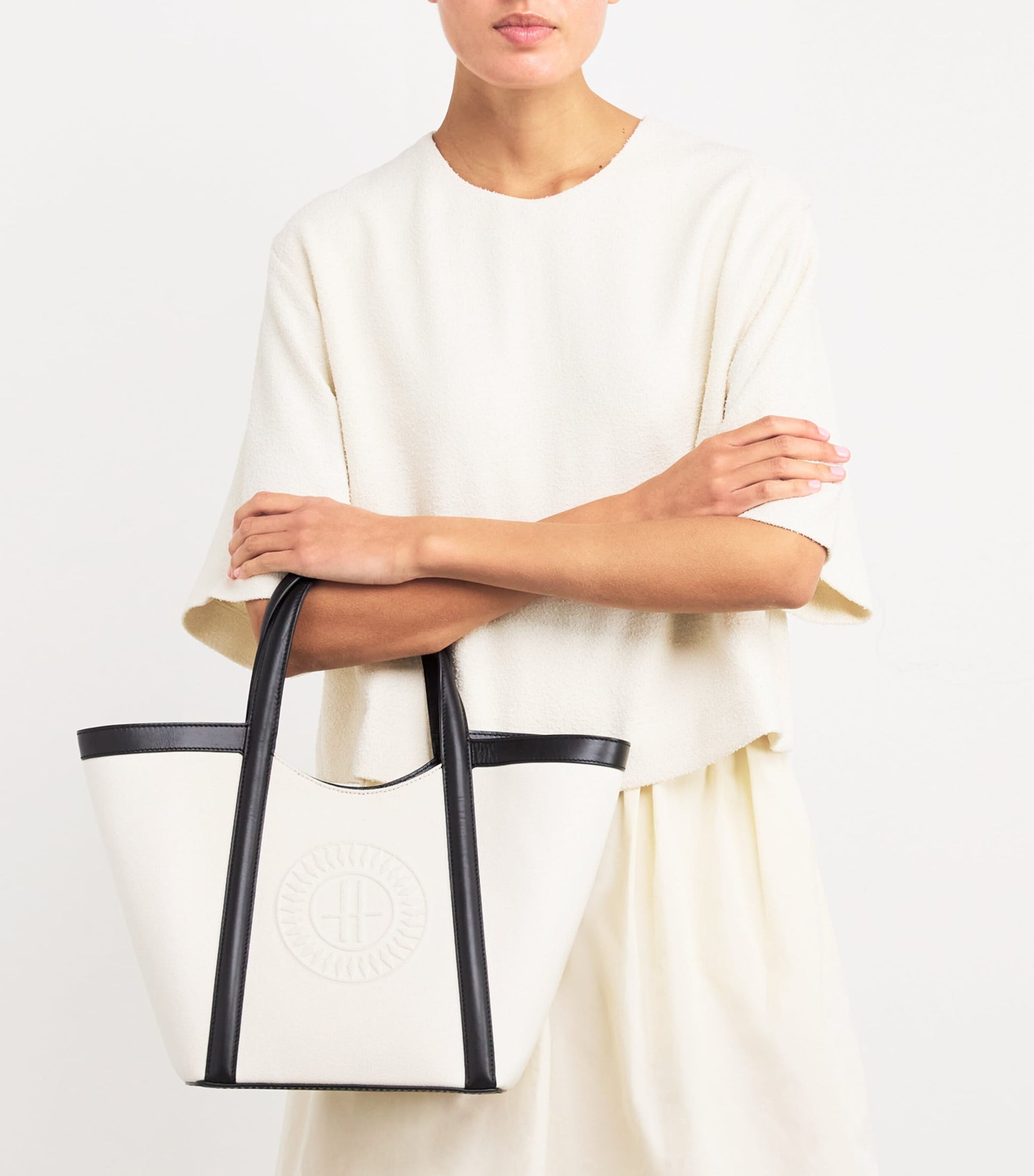 Small Canvas-Leather Embossed Tote Bag