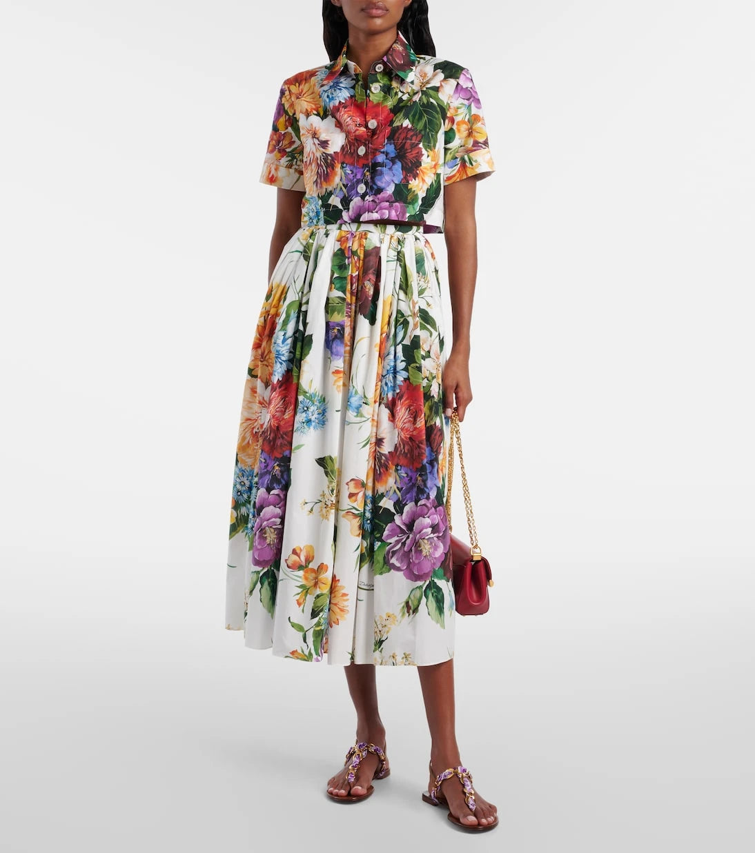 Dolce&Gabbana - Floral gathered cotton midi skirt