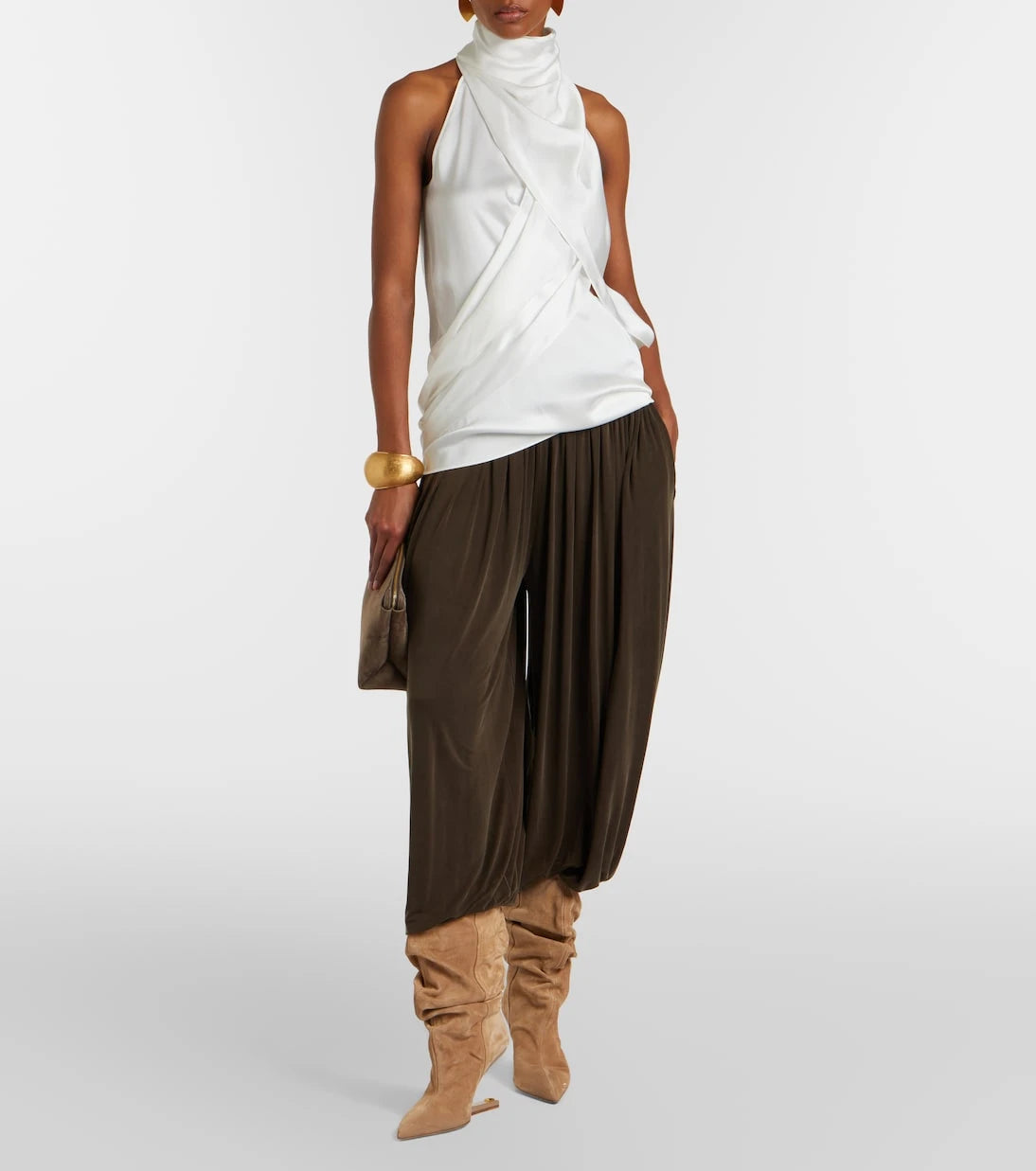 Balmain - Draped halterneck silk top