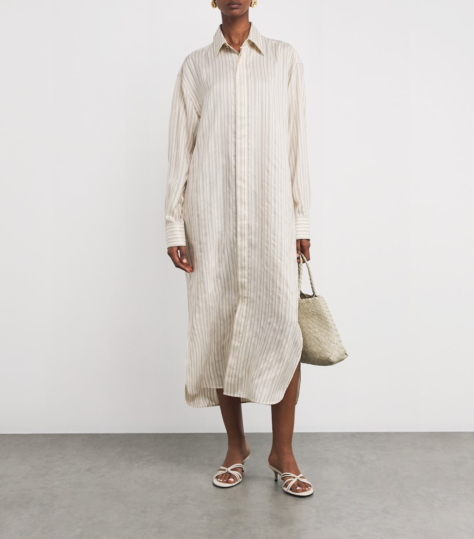 Le Kasha Multi Silk Stripe Uzud Maxi Shirt Dress
