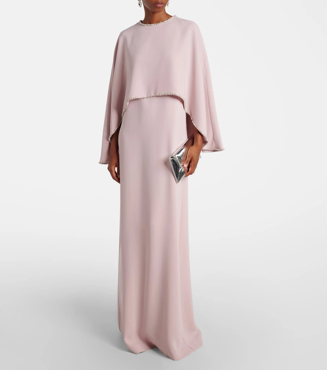 Costarellos - Crystal-embellished caped gown
