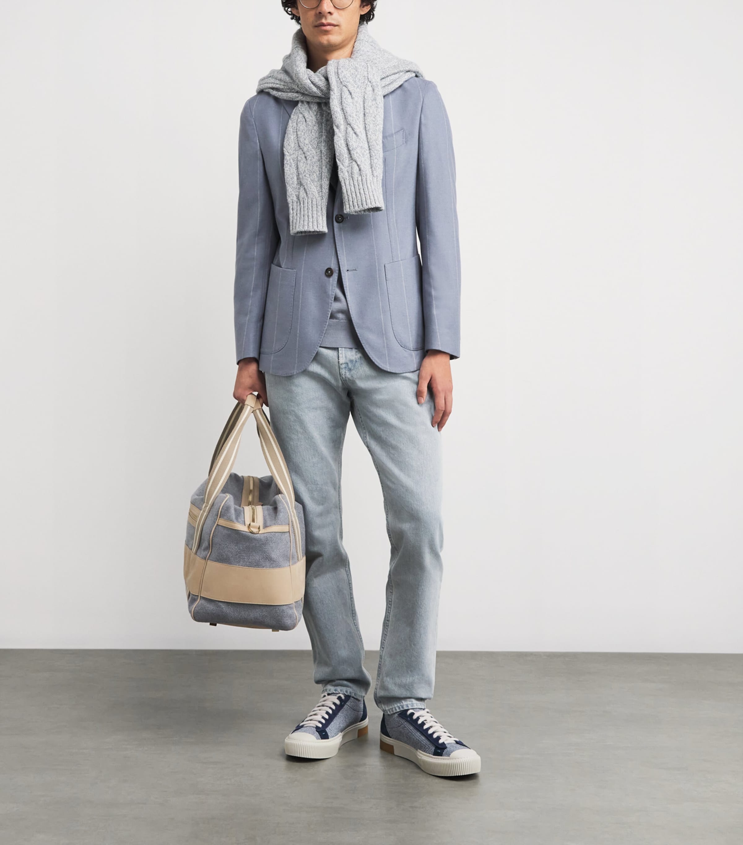 Eleventy Blue Wool-Silk-Cashmere Stripe Blazer