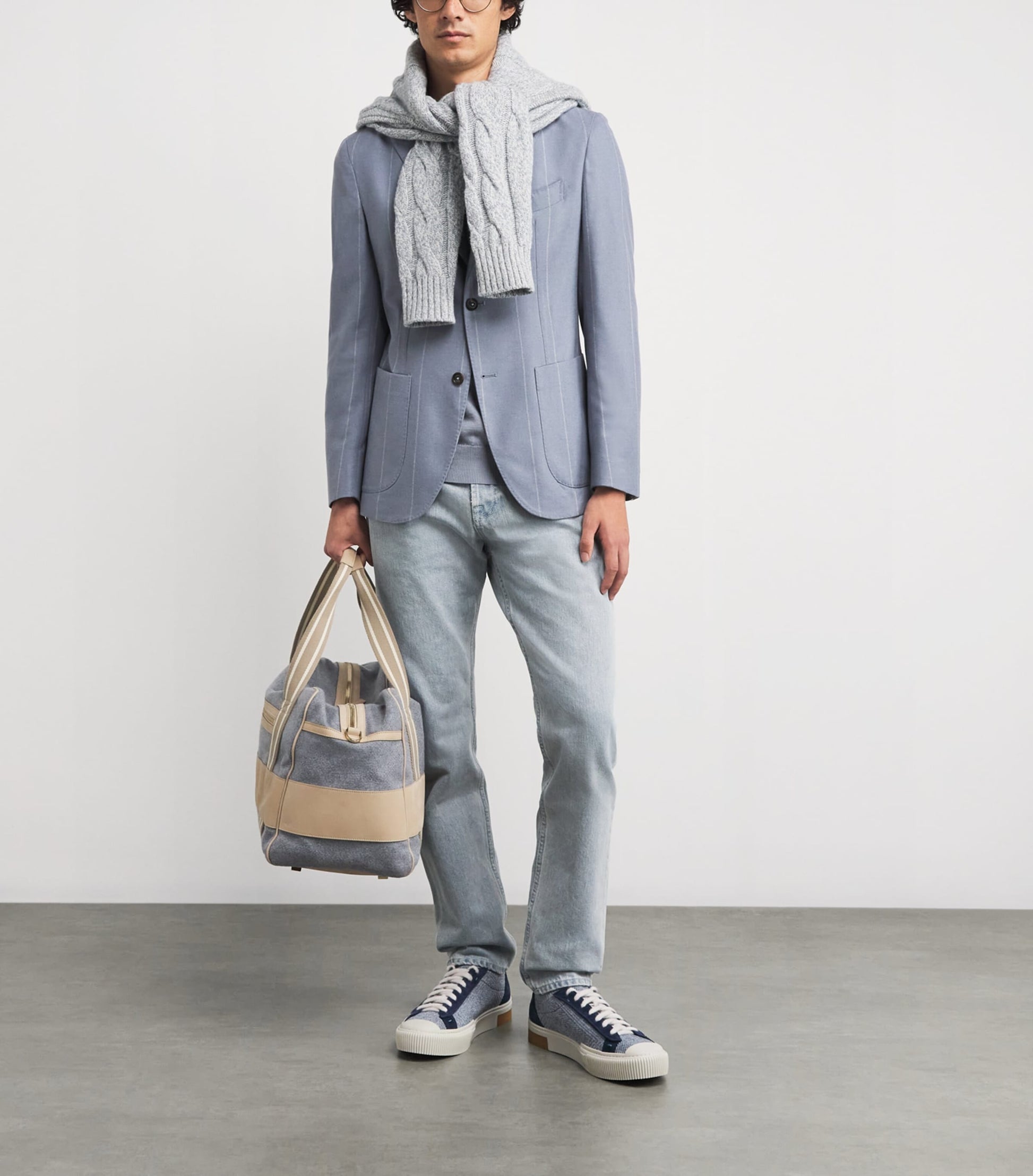 Eleventy Blue Wool-Silk-Cashmere Stripe Blazer