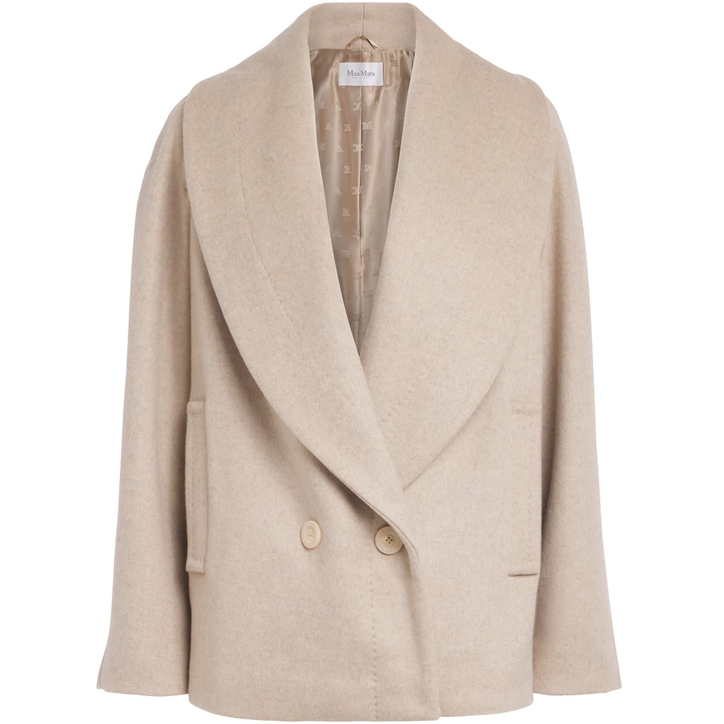 Max Mara Beige Wool Shawl-Collar Oversized Jacket