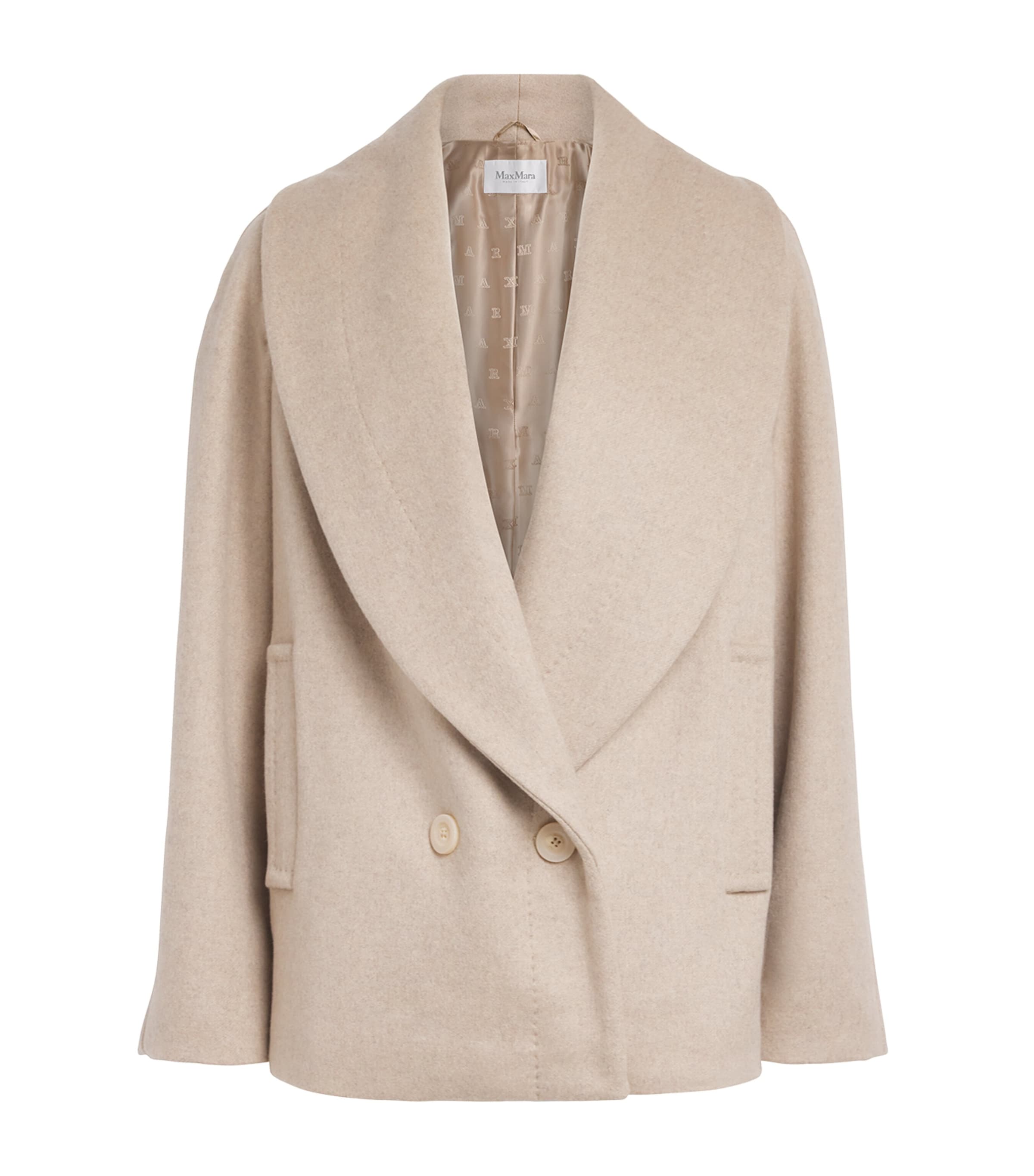 Max Mara Beige Wool Shawl-Collar Oversized Jacket