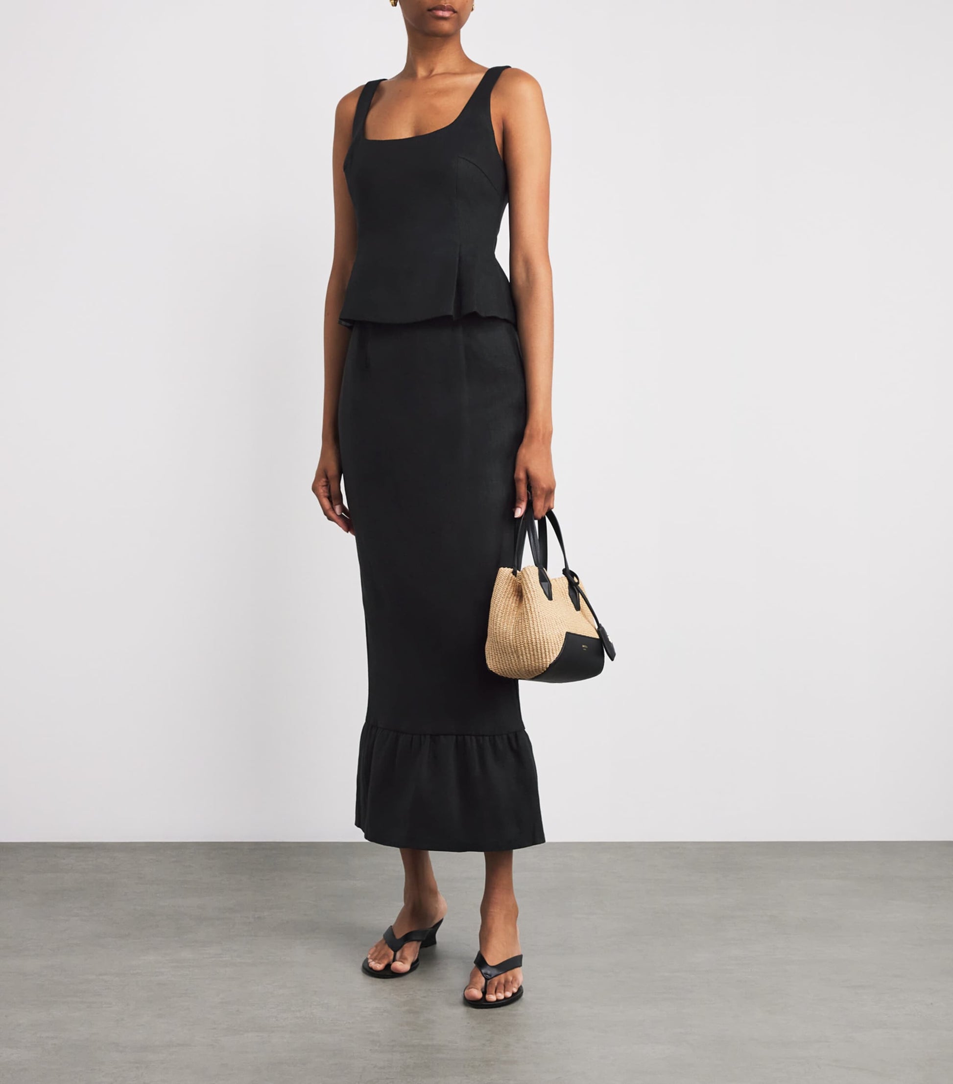 Posse Black Linen Matilda Midi Skirt