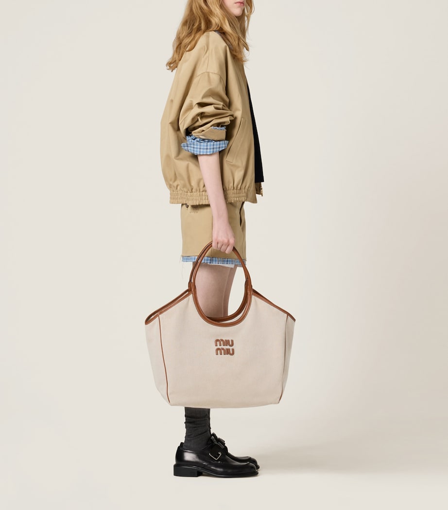 Neutral Large Canvas-Leather Ivy Tote Bag