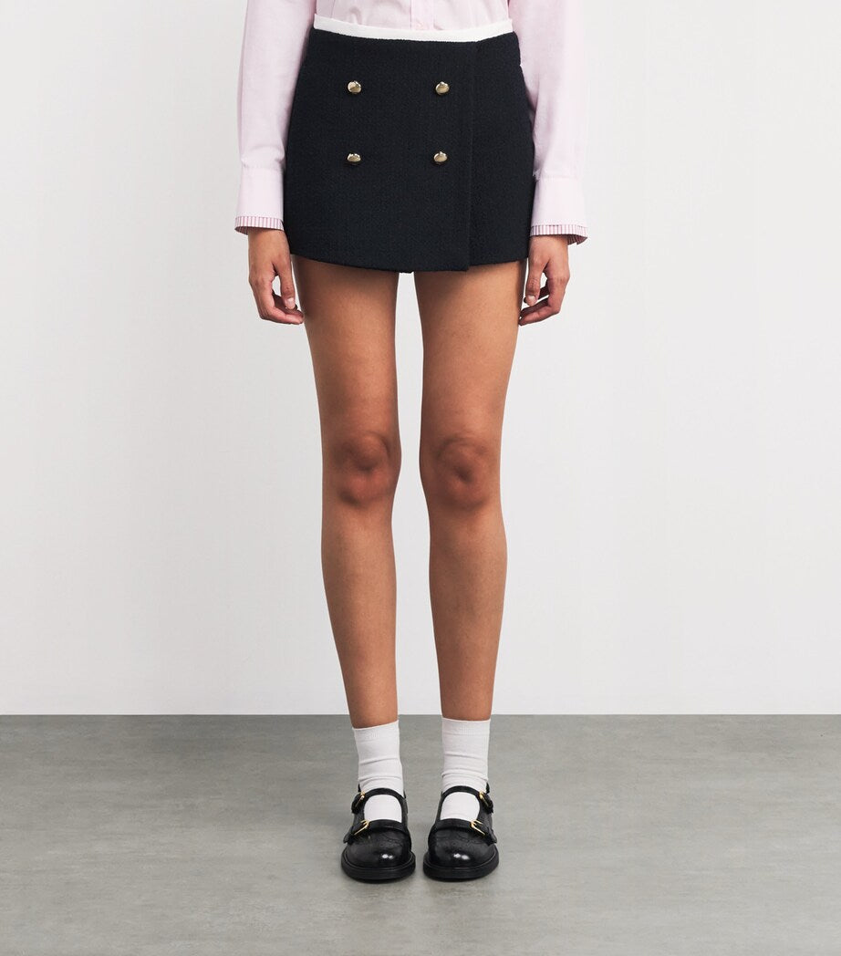 Maje Blue Tweed Contrast-Trim Shorts