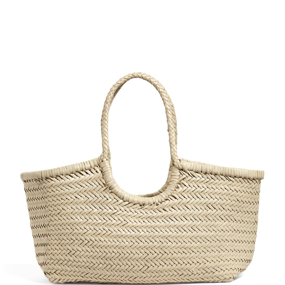 Ivory Large Leather Woven Nantucket Tote Bag