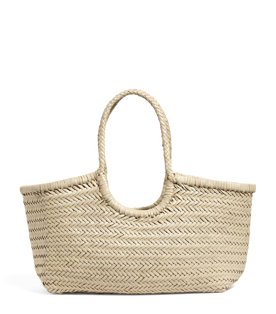Ivory Large Leather Woven Nantucket Tote Bag