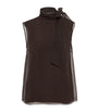Brunello Cucinelli Brown Silk Pussybow Sleeveless Top