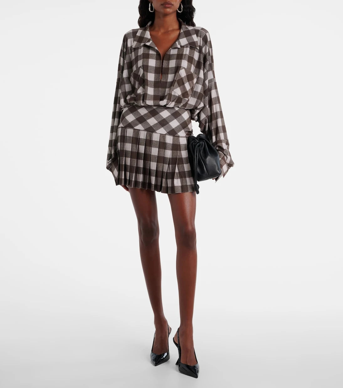 Norma Kamali - Checked pleated miniskirt