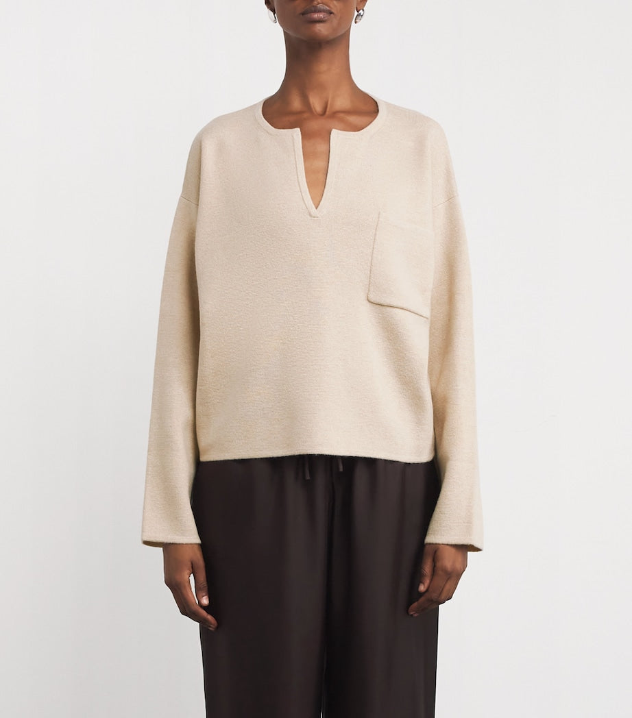 Max Mara Beige Wool-Cashmere V-Neck Sweater