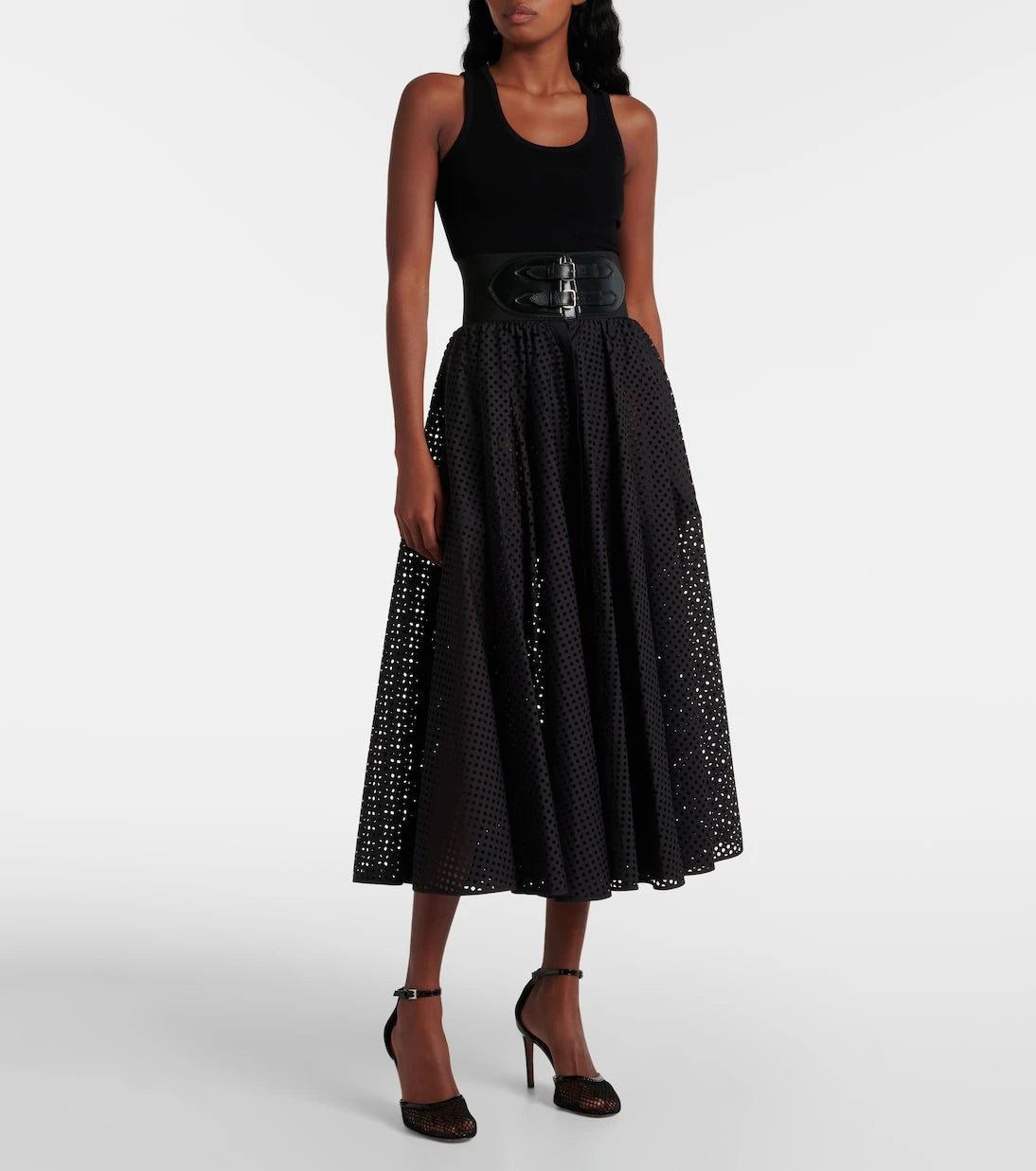 Alaïa - Cotton-blend midi skirt