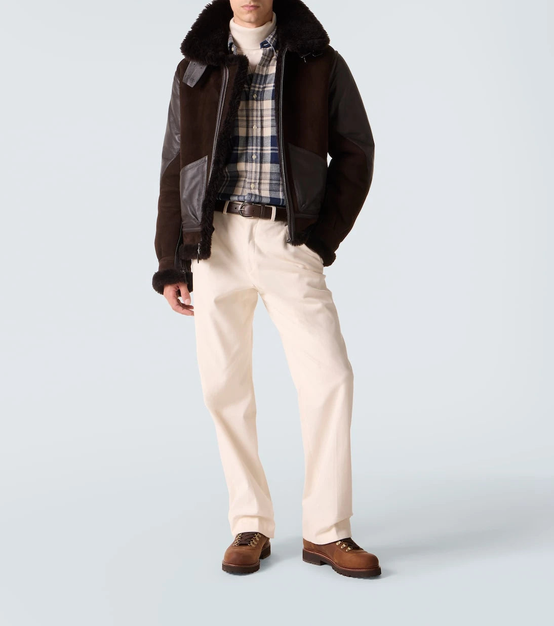 Ralph Lauren Purple Label - سترة جلدية وشمواه ببطانة شيرلينغ